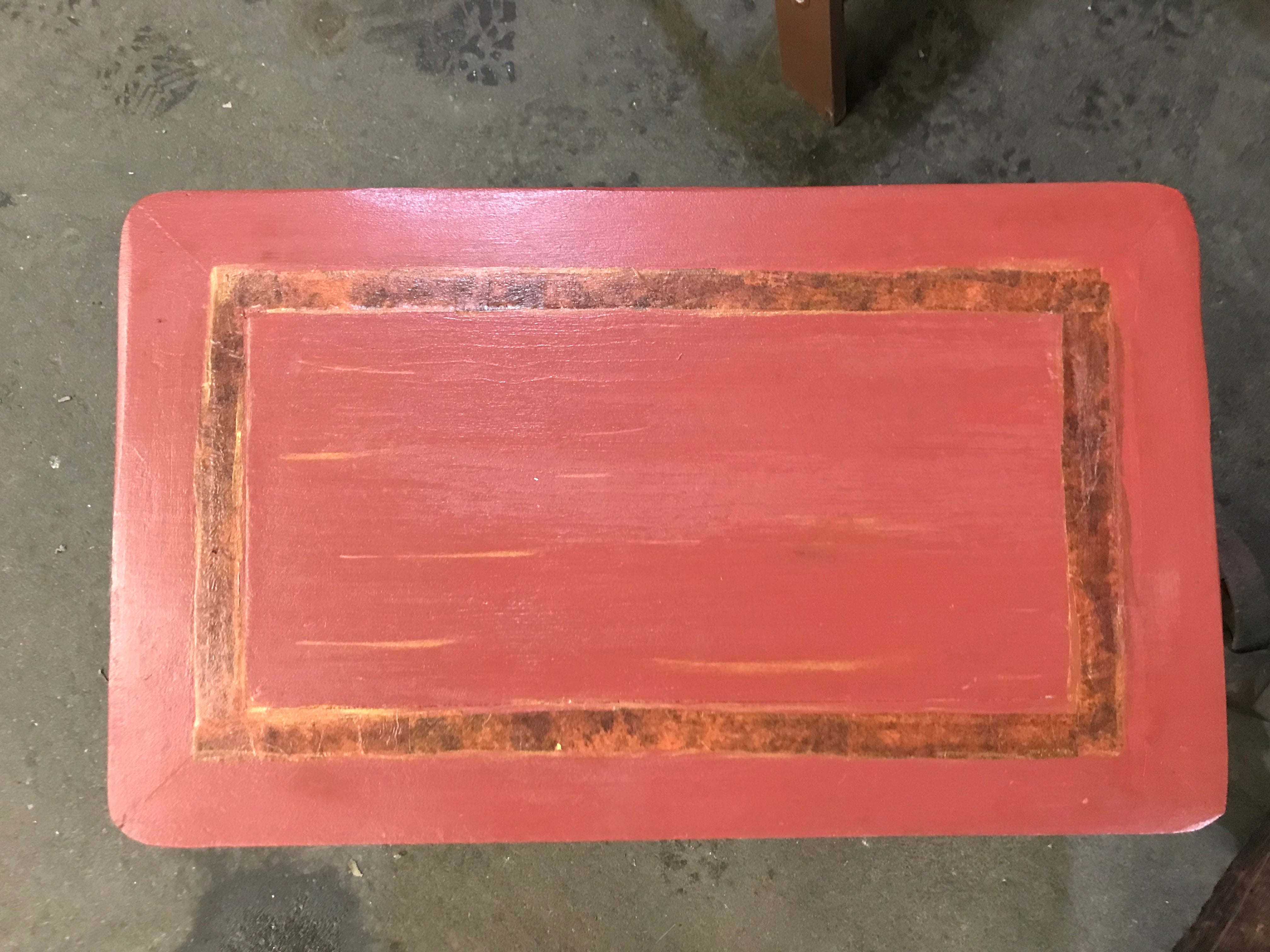 Wood Table painted blue and red