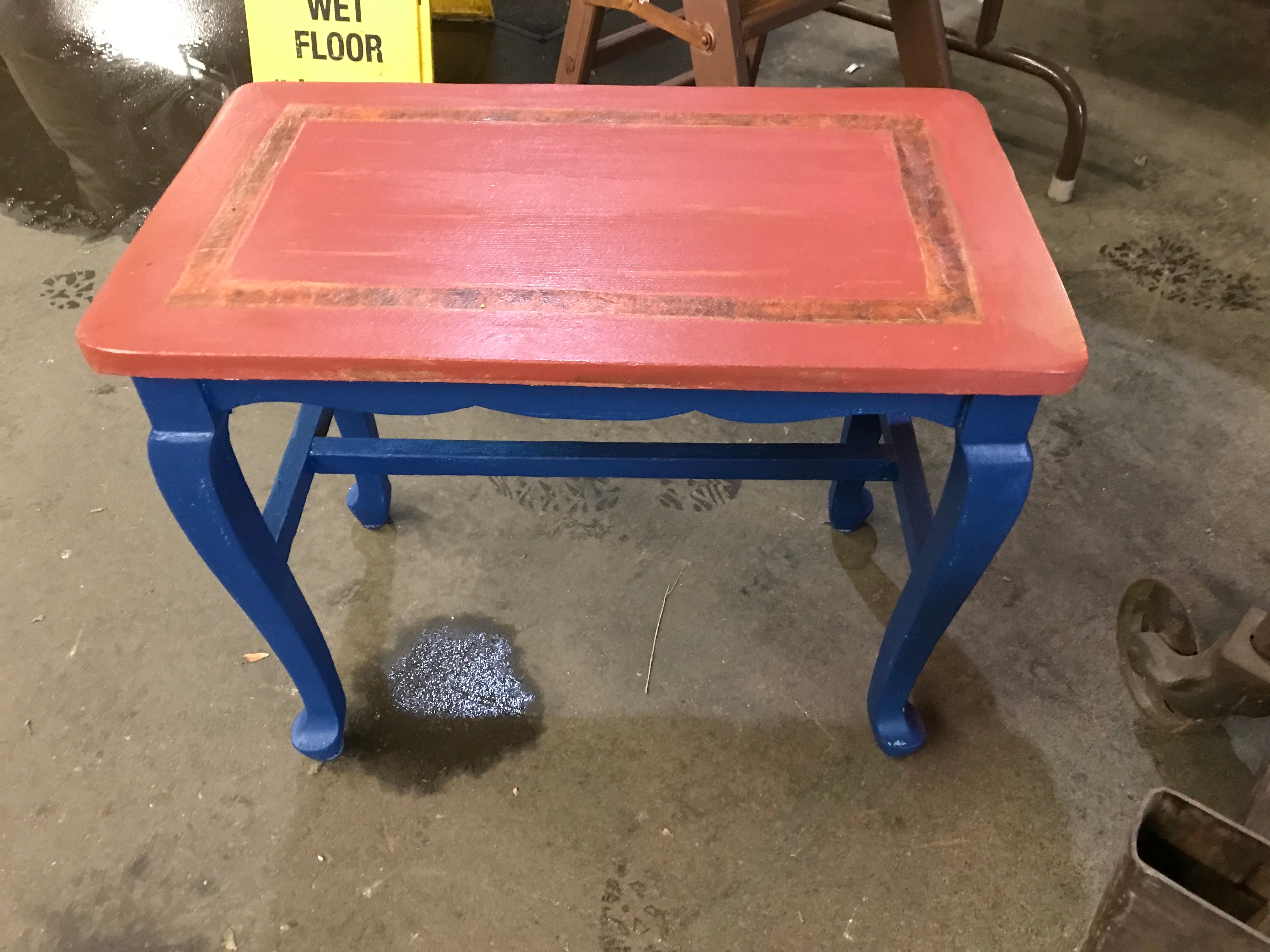 Wood Table painted blue and red
