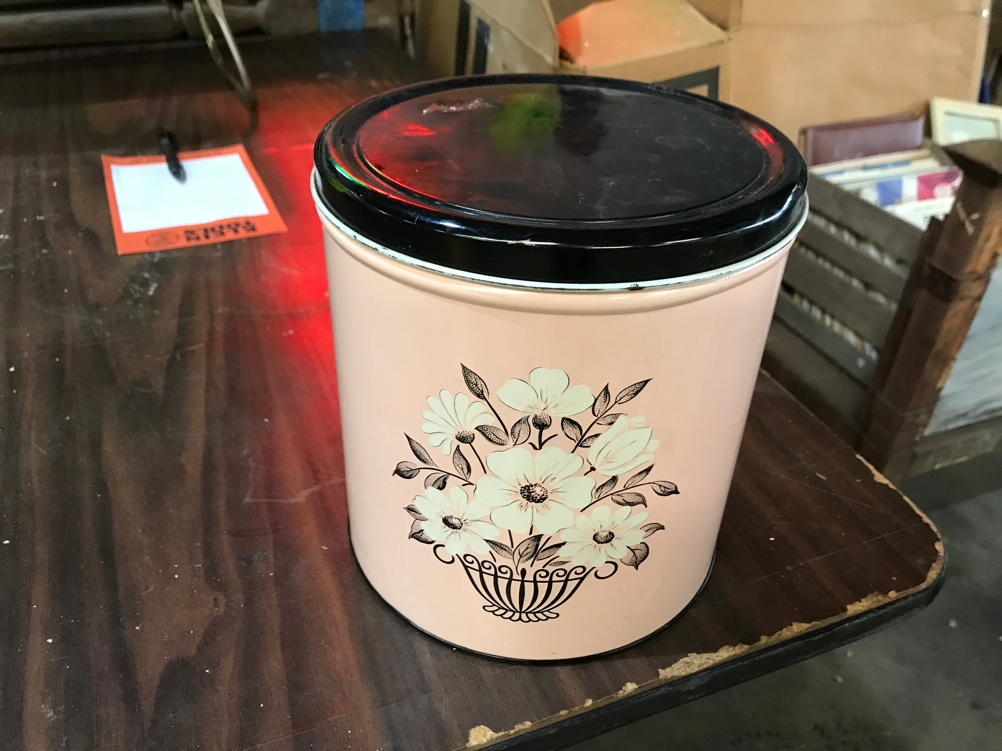 Vintage Metal Canister- Flower