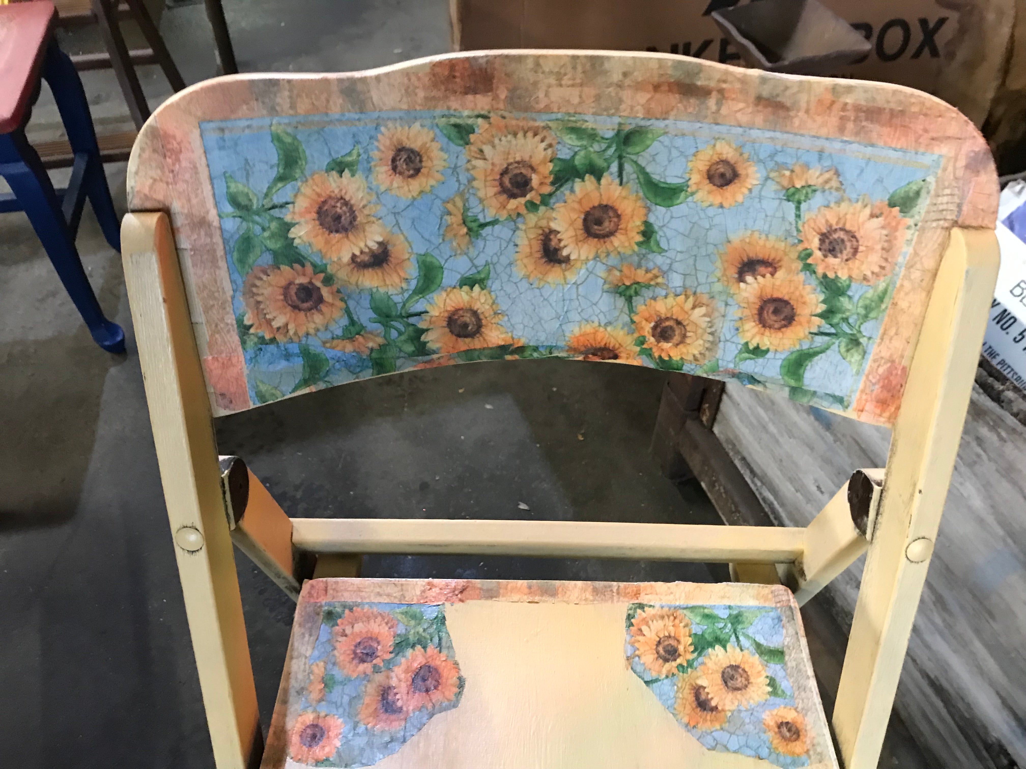 Painted Wood Folding Chair - Flower