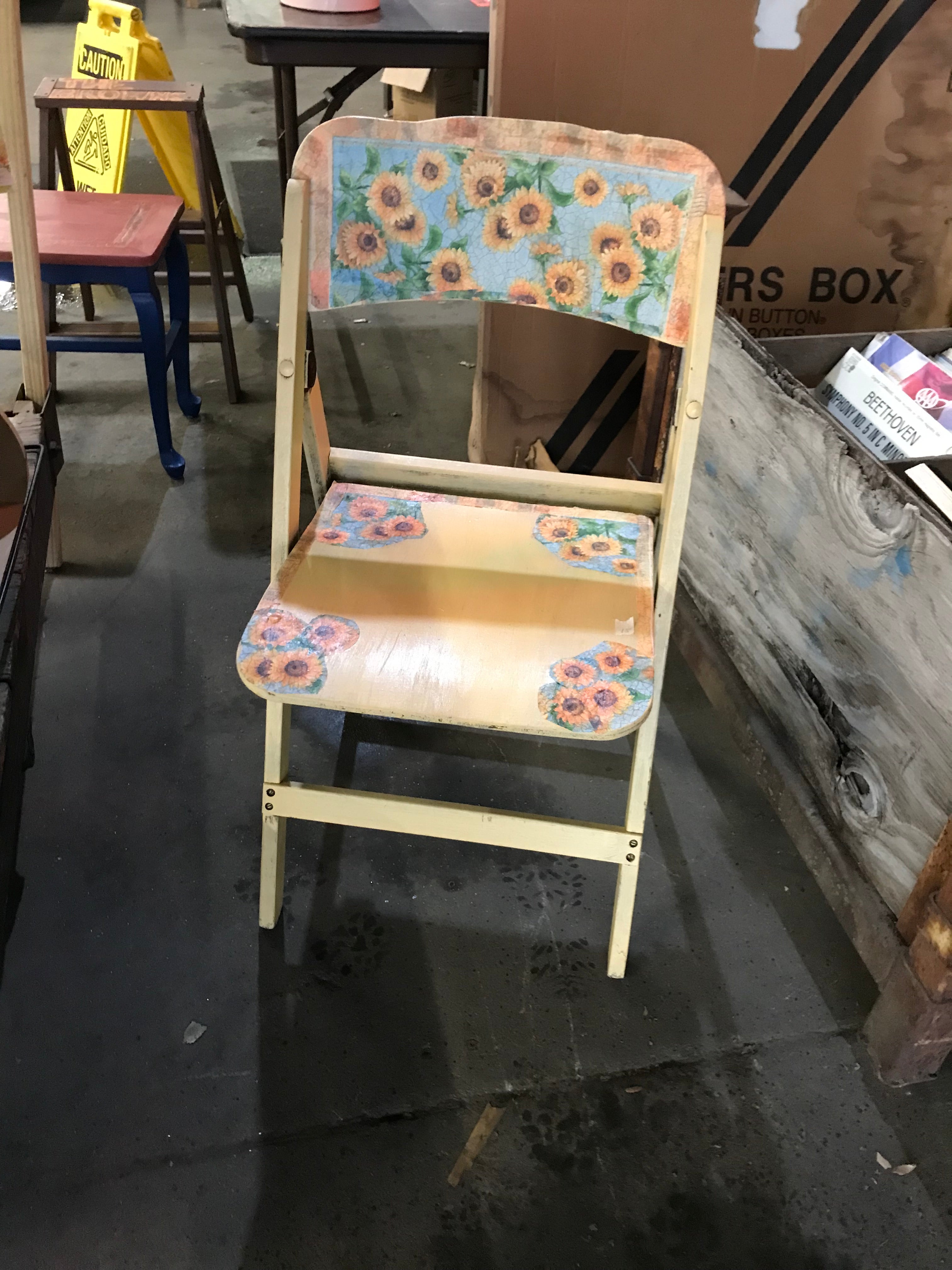 Painted Wood Folding Chair - Flower