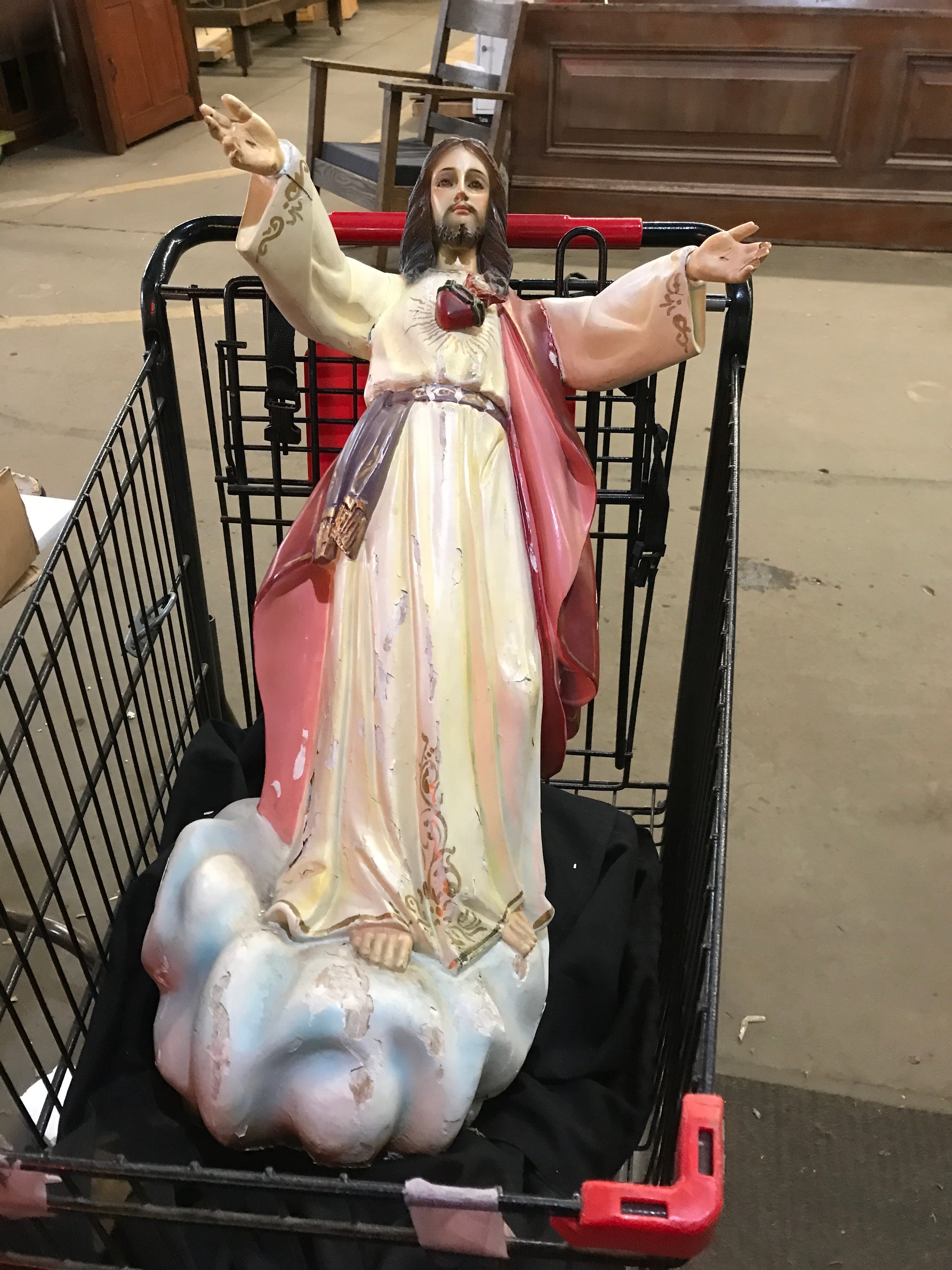 Carved Wood Jesus Sacred Heart Statue