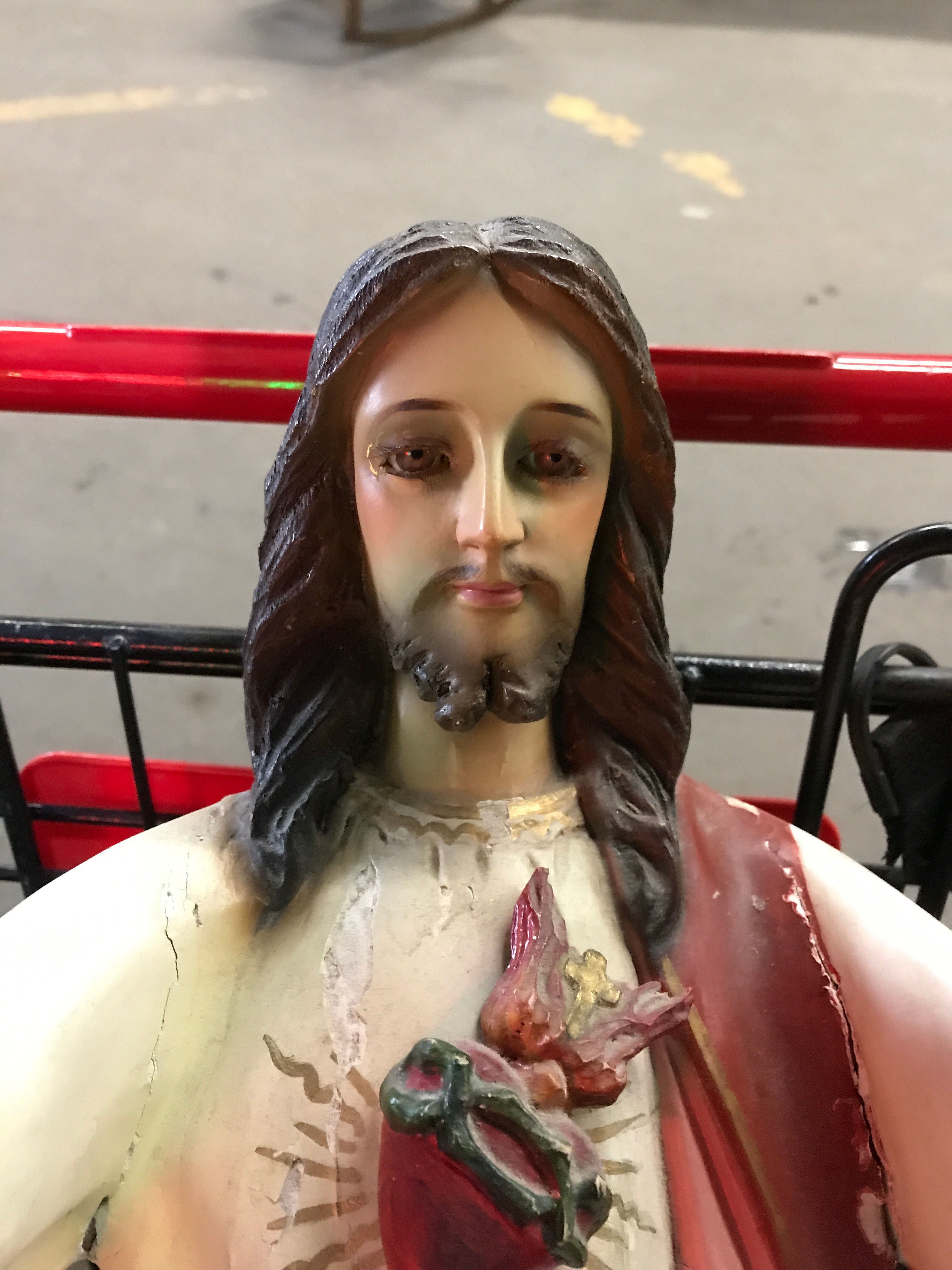 Carved Wood Jesus Sacred Heart Statue