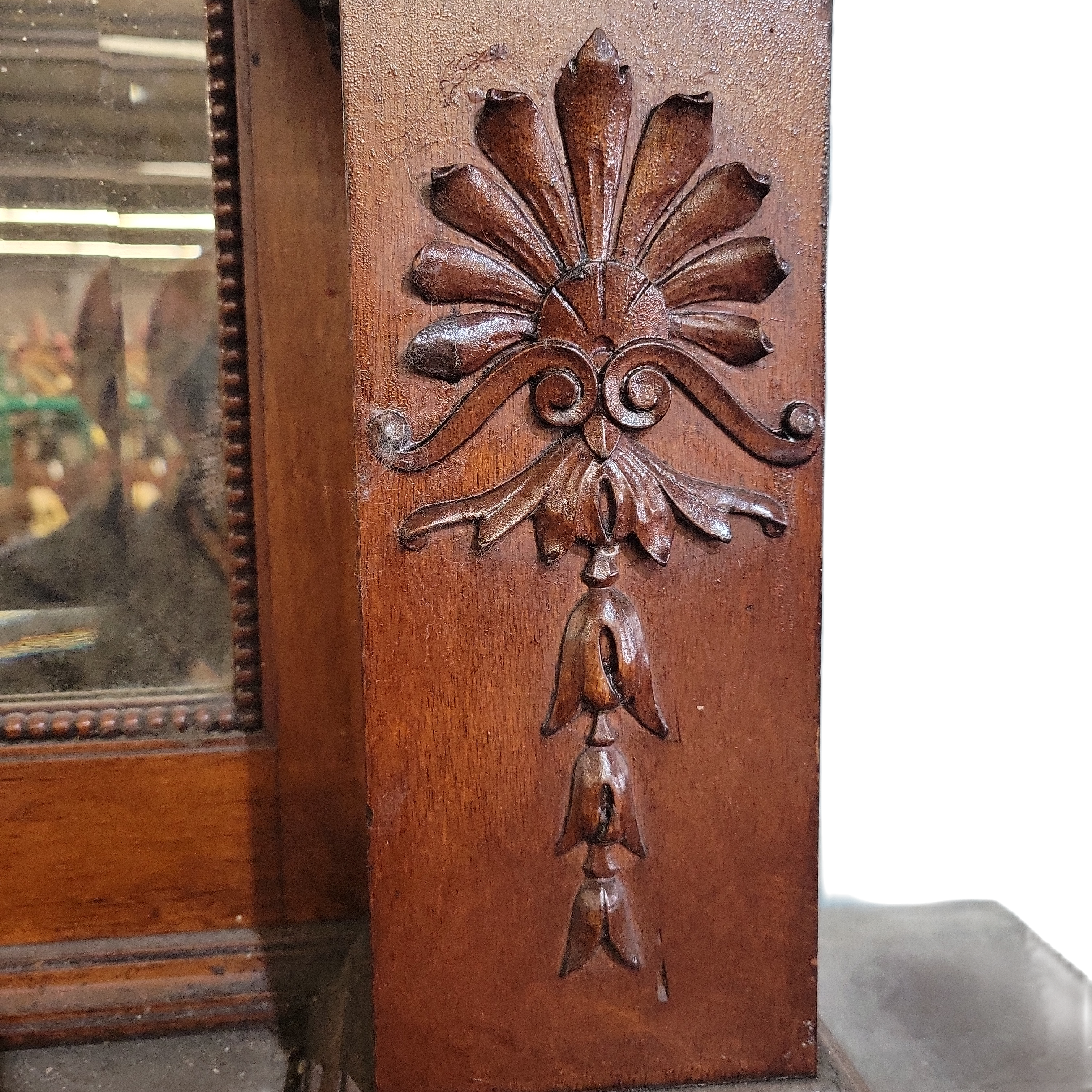 Gorgeous Wooden Carved Mantle  w/ Beveled Glass 2-Pieces