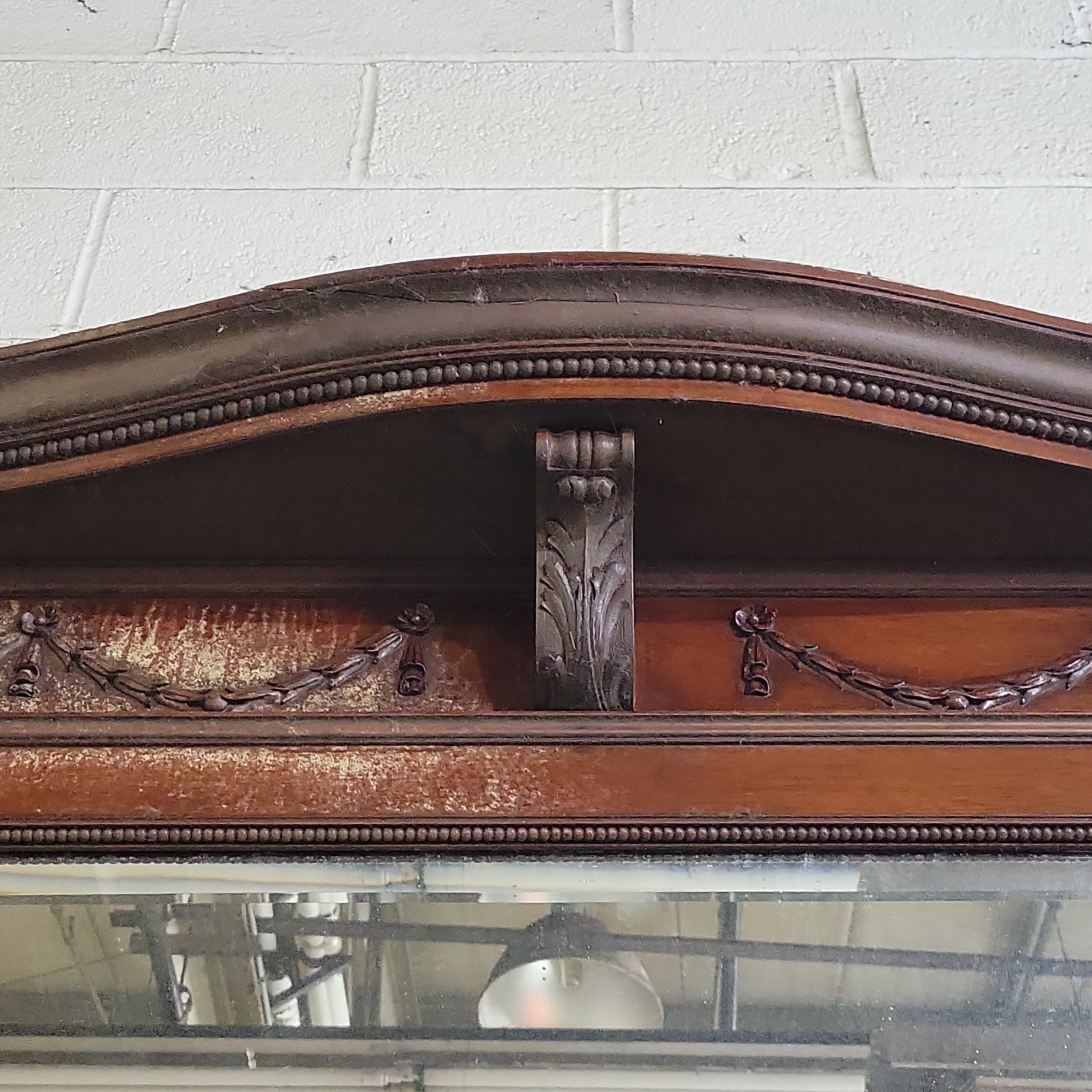 Gorgeous Wooden Carved Mantle  w/ Beveled Glass 2-Pieces