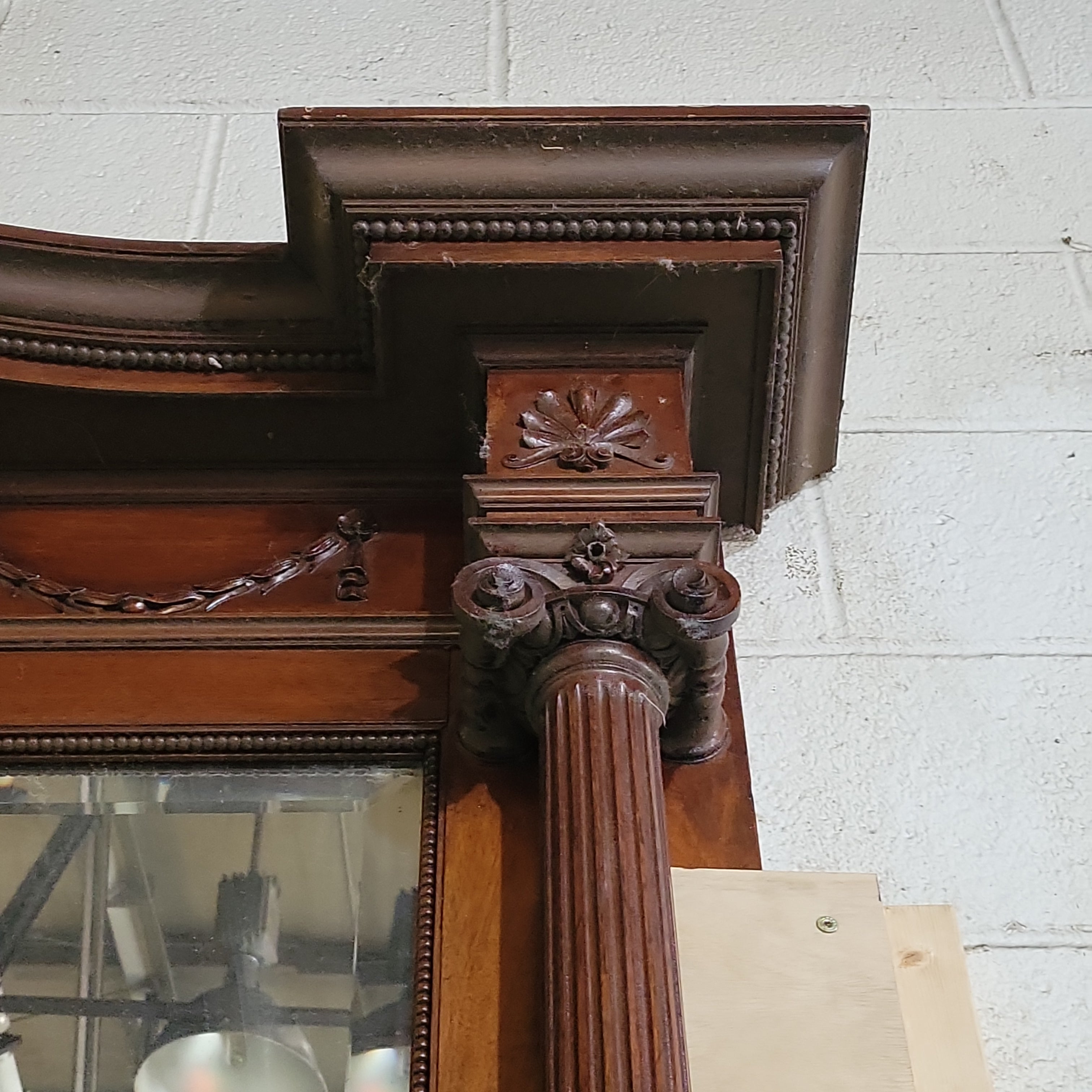 Gorgeous Wooden Carved Mantle  w/ Beveled Glass 2-Pieces