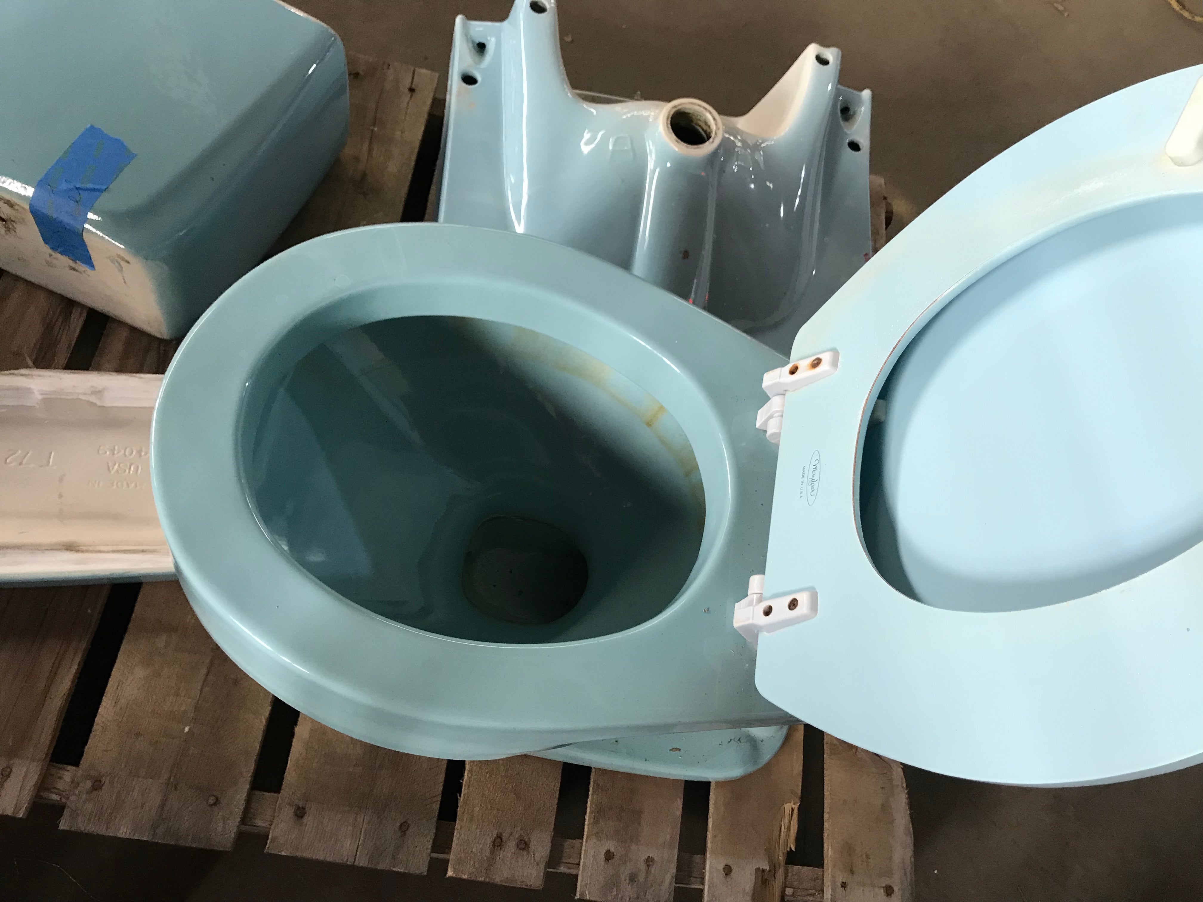 Vintage 1963 Blue Two Piece Toilet T-72