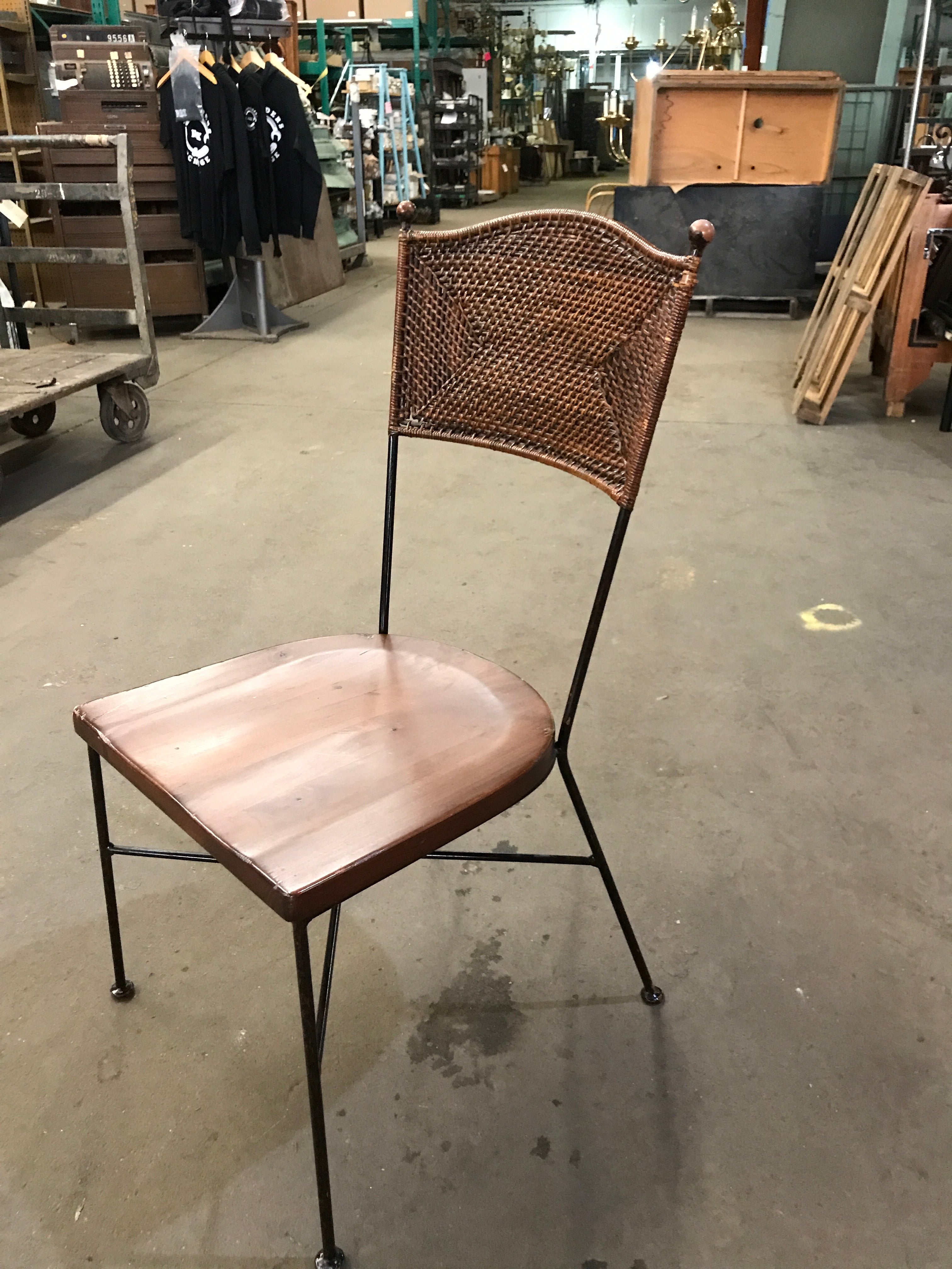 Wood Seat, Caning Back & Metal Frame