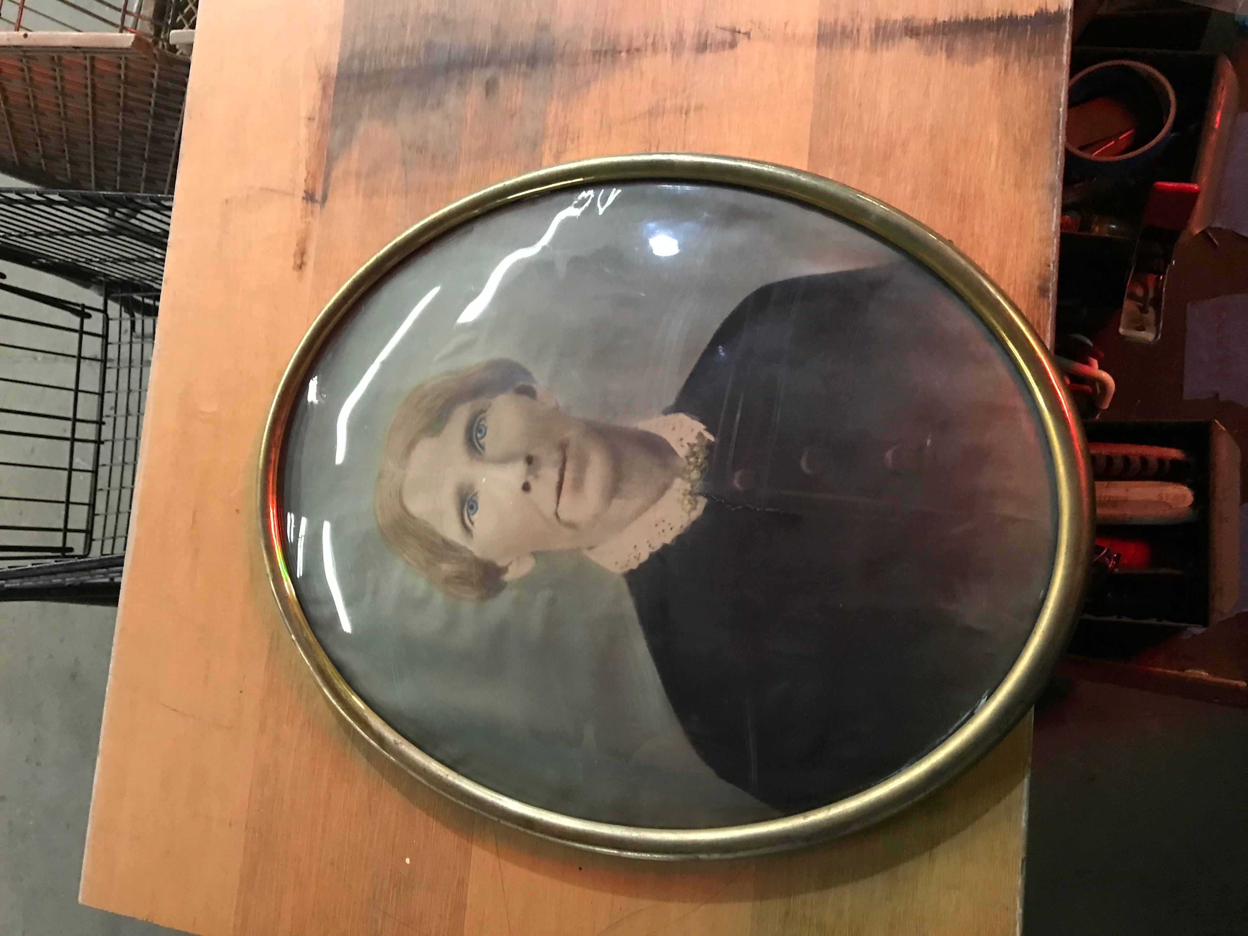 Antique Vintage Victorian Concave Oval Picture Frame - Brass 20" x 16"