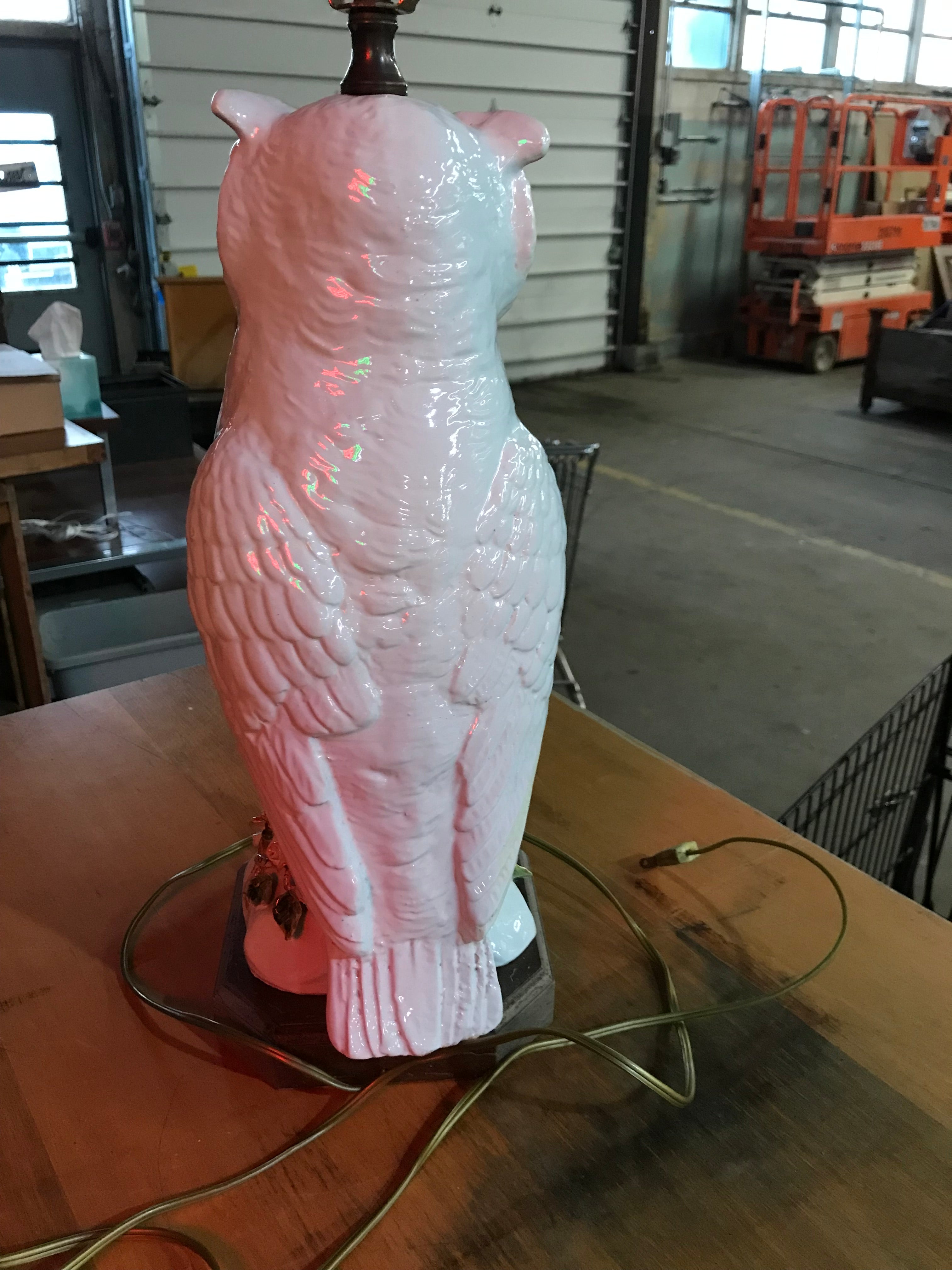 Vintage White Glazed Terracotta Owl Table Lamp