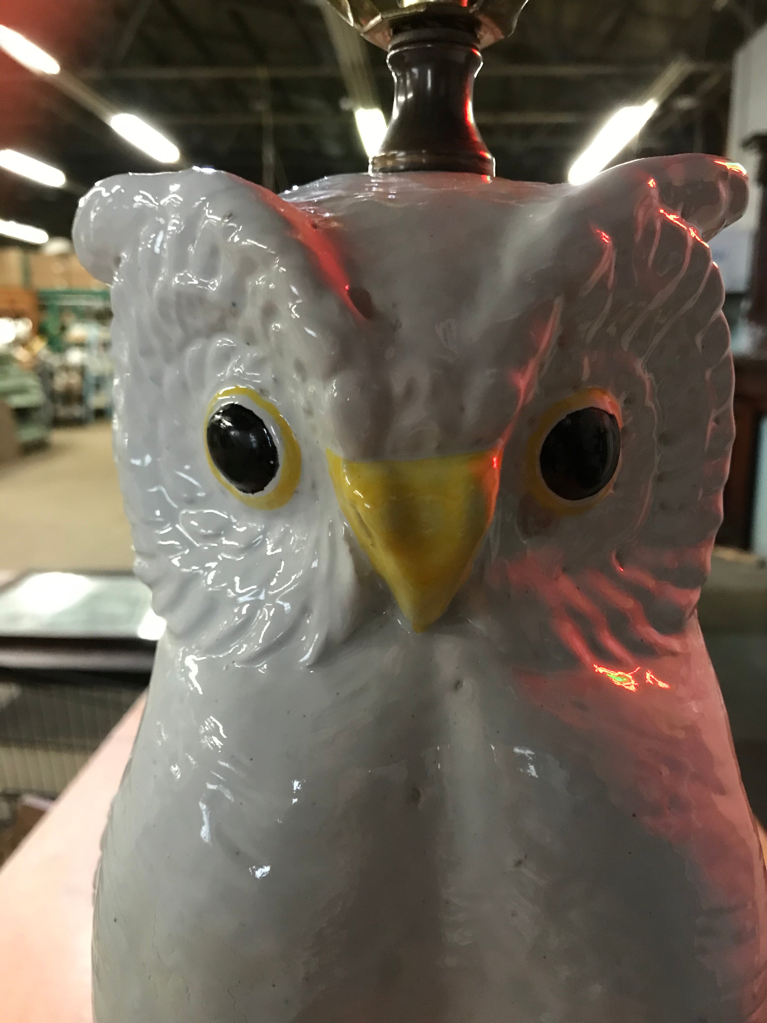 Vintage White Glazed Terracotta Owl Table Lamp