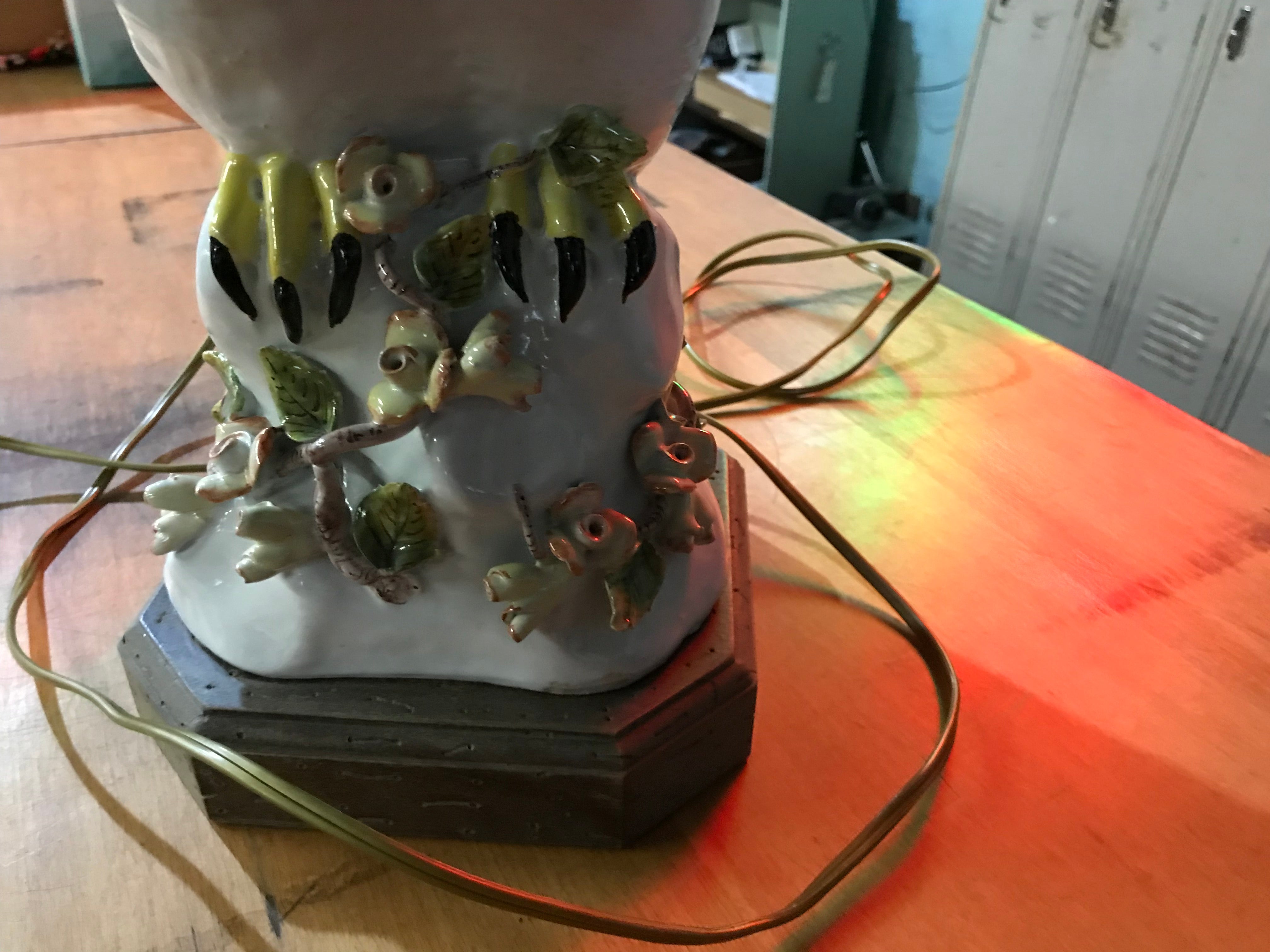 Vintage White Glazed Terracotta Owl Table Lamp