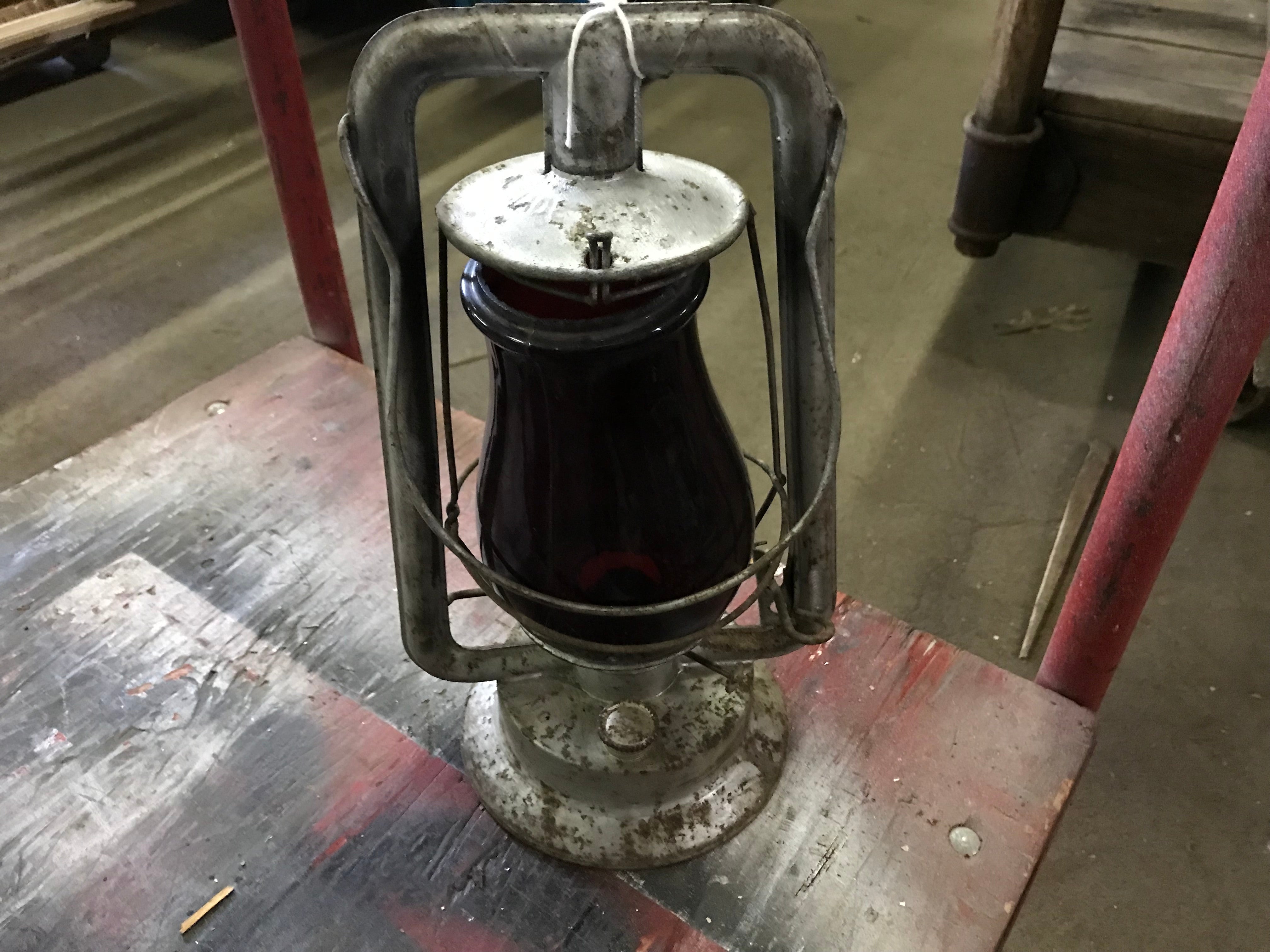Vintage Lantern with Red Glass Globe