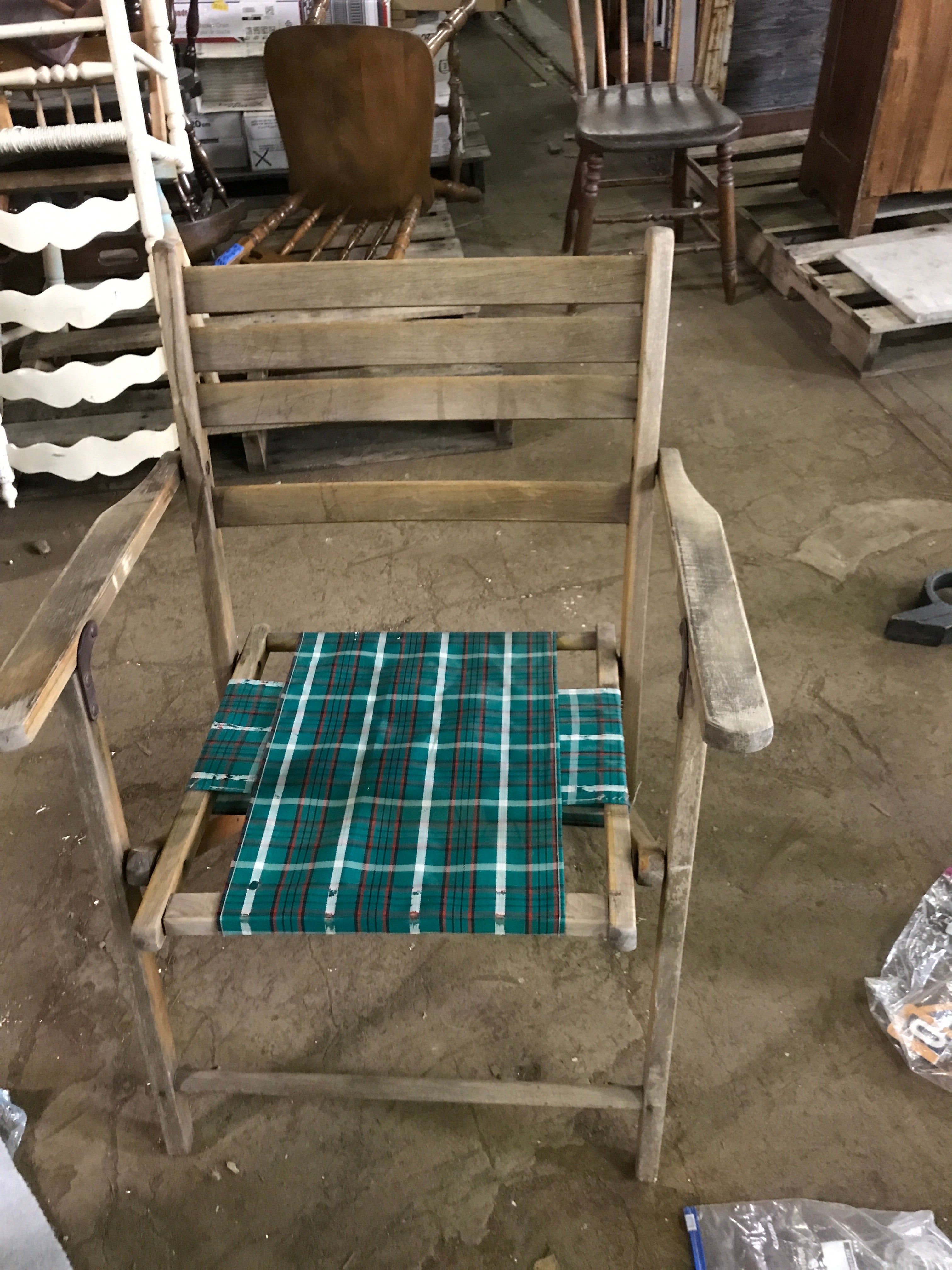 Wood Folding Chair with Green Seat