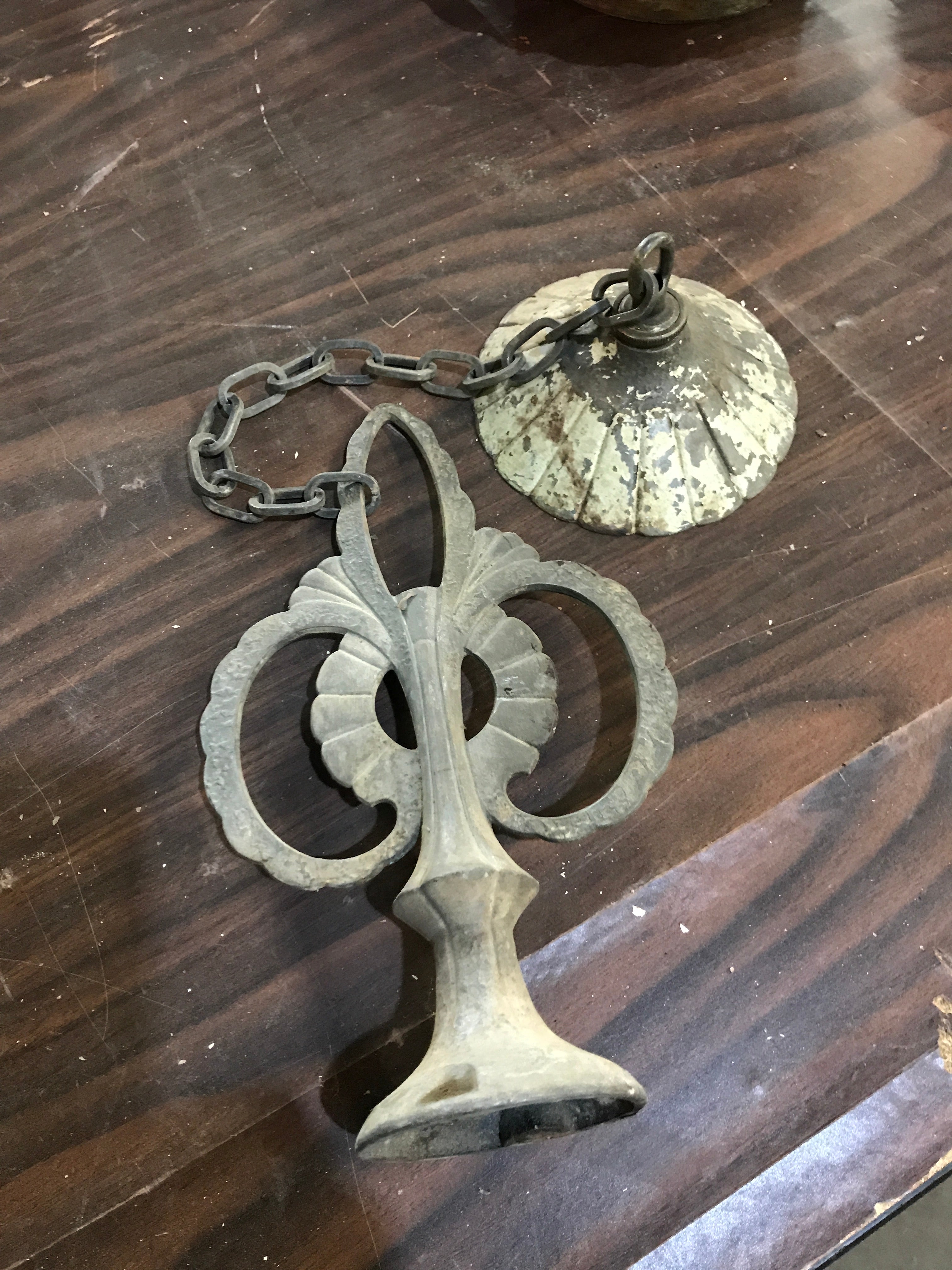 Round Ceiling Mount Hanging Fleur De Lis Brass Light Fixture - Single Bulb