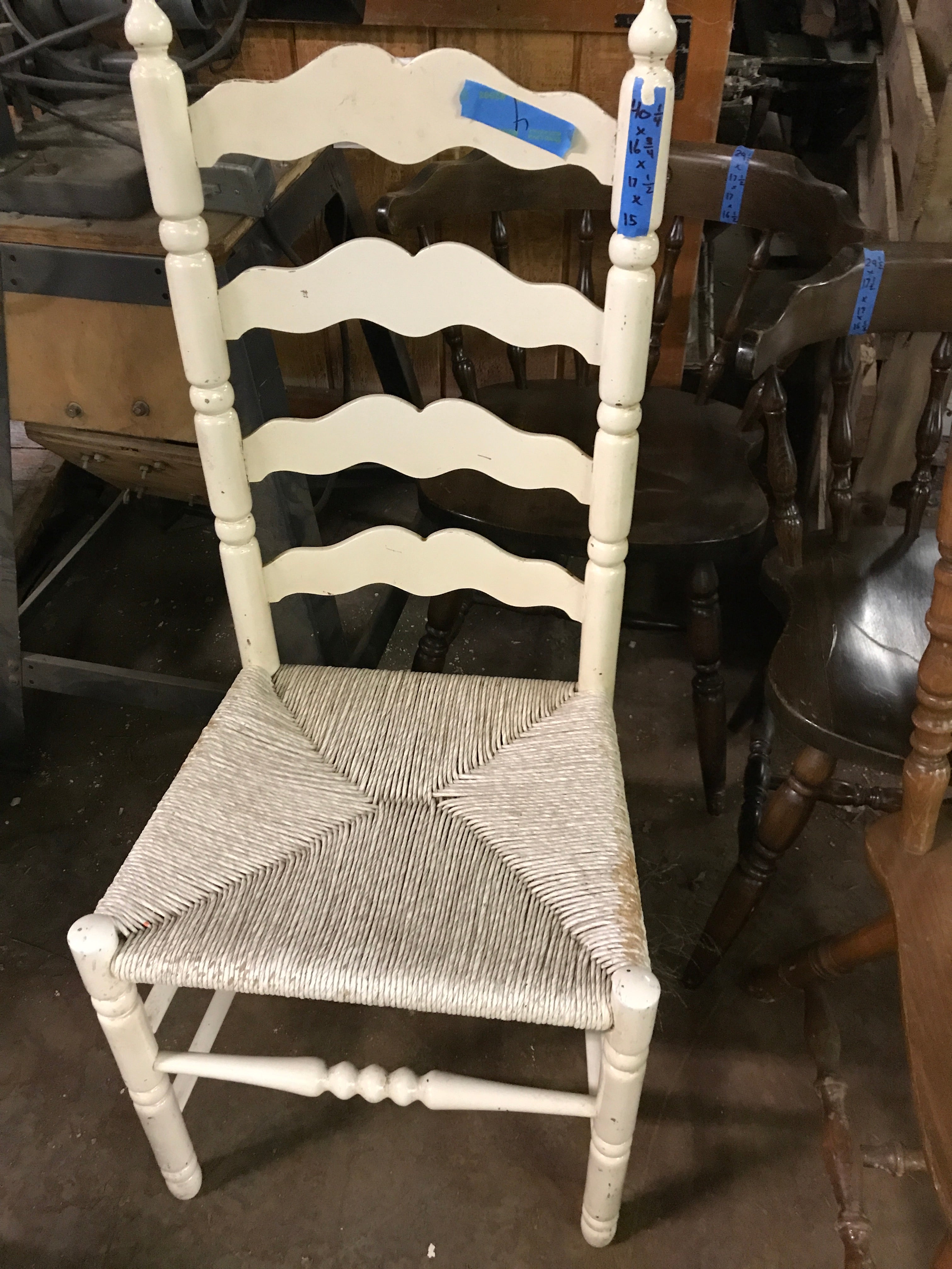 Wood Dinig Chair painted White with Wicker Seat