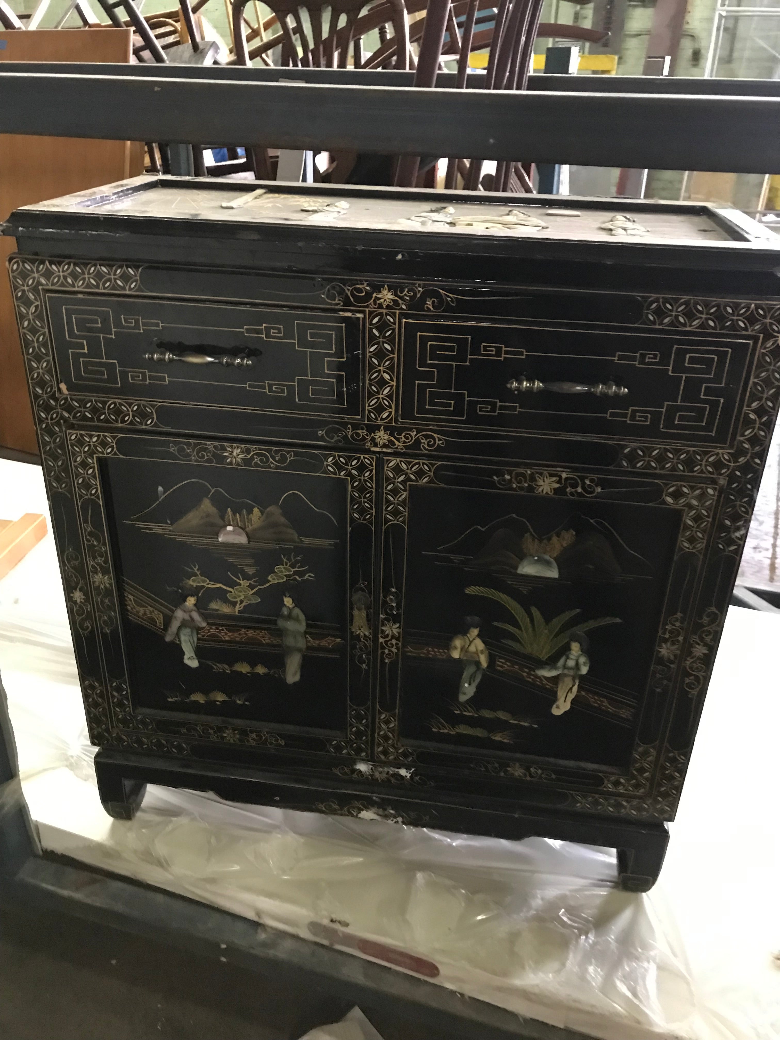 Asian Inspired Entry Table with Mirror