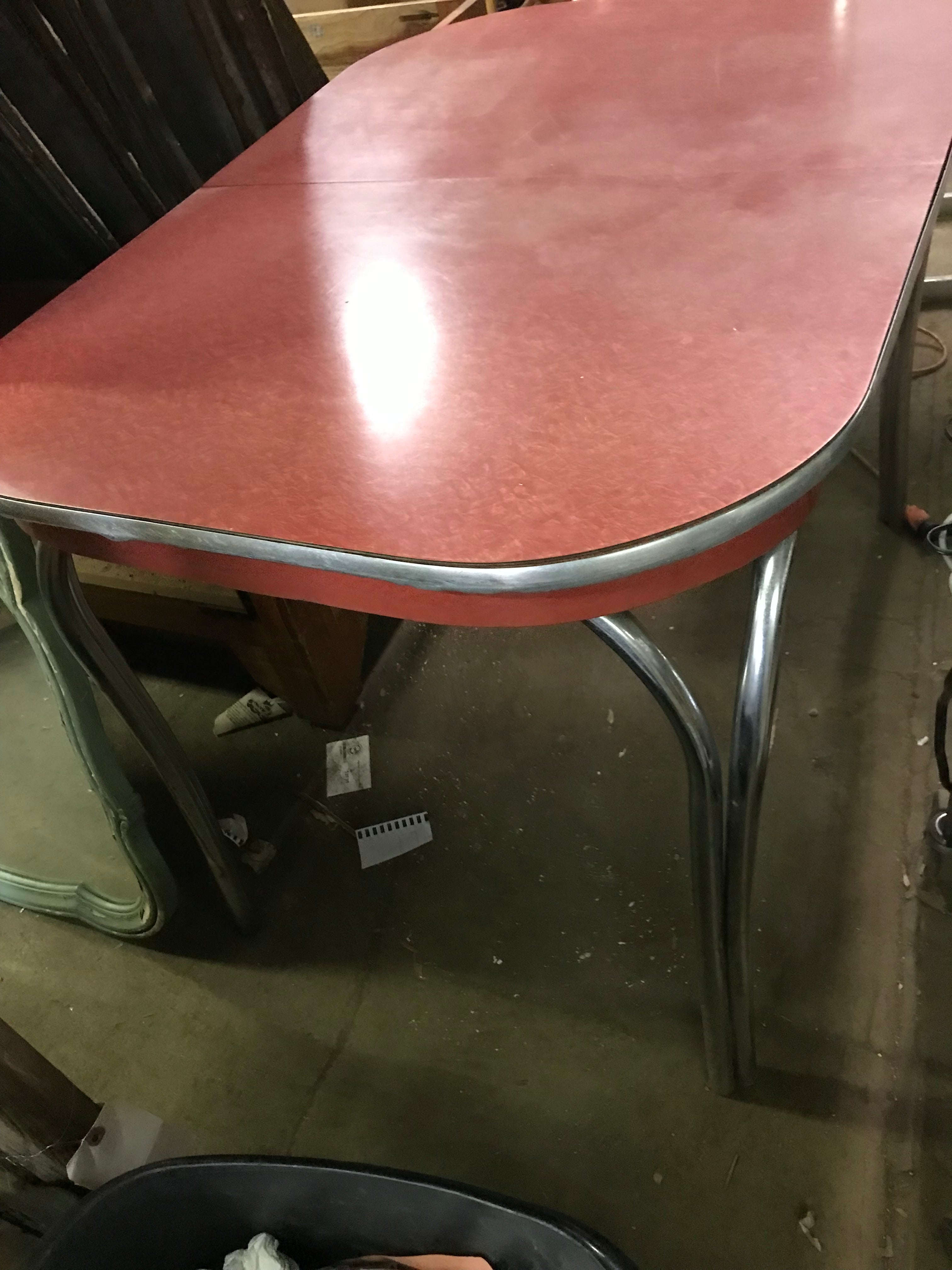 Vintage Kitchen Table Metal Base - Red Top