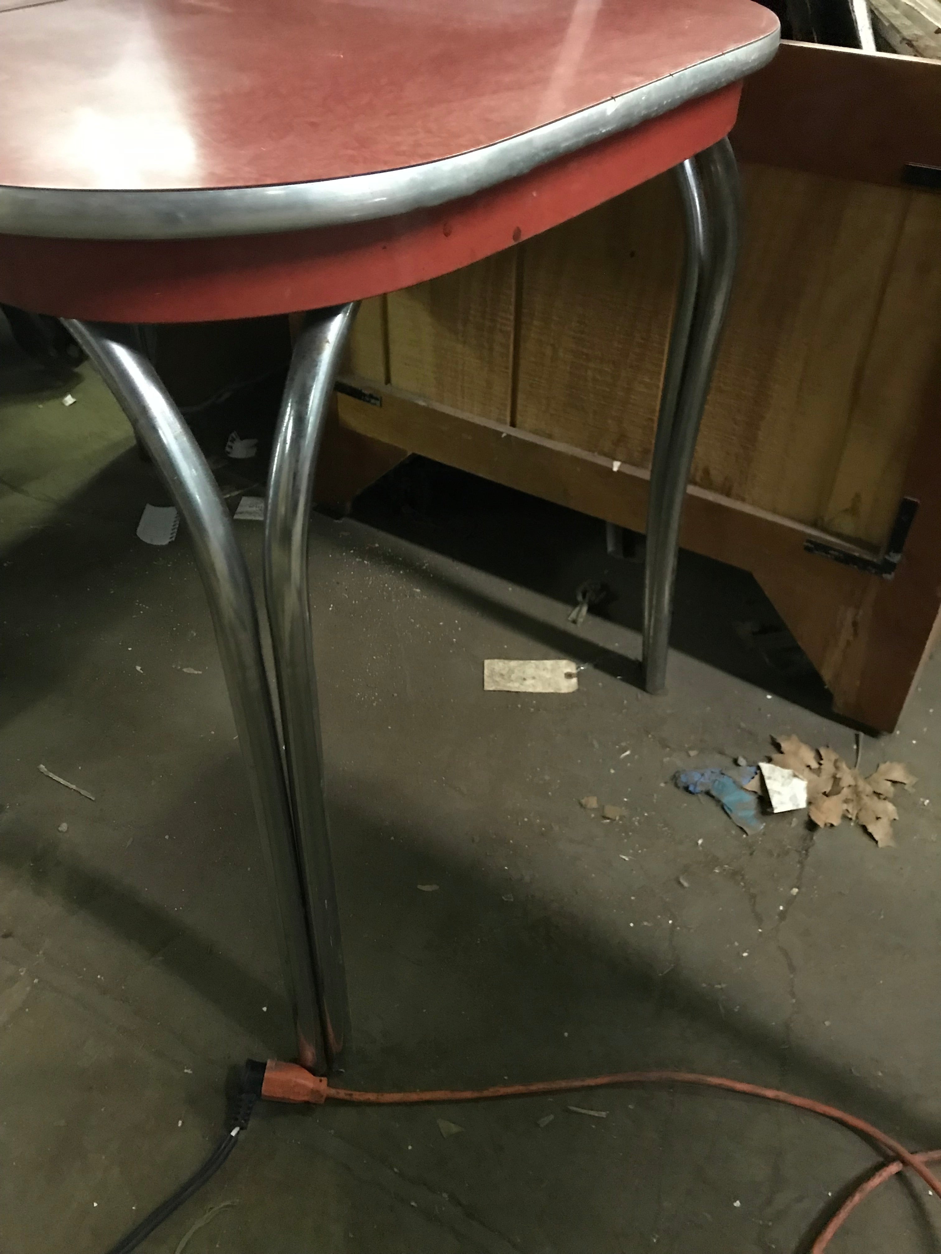 Vintage Kitchen Table Metal Base - Red Top