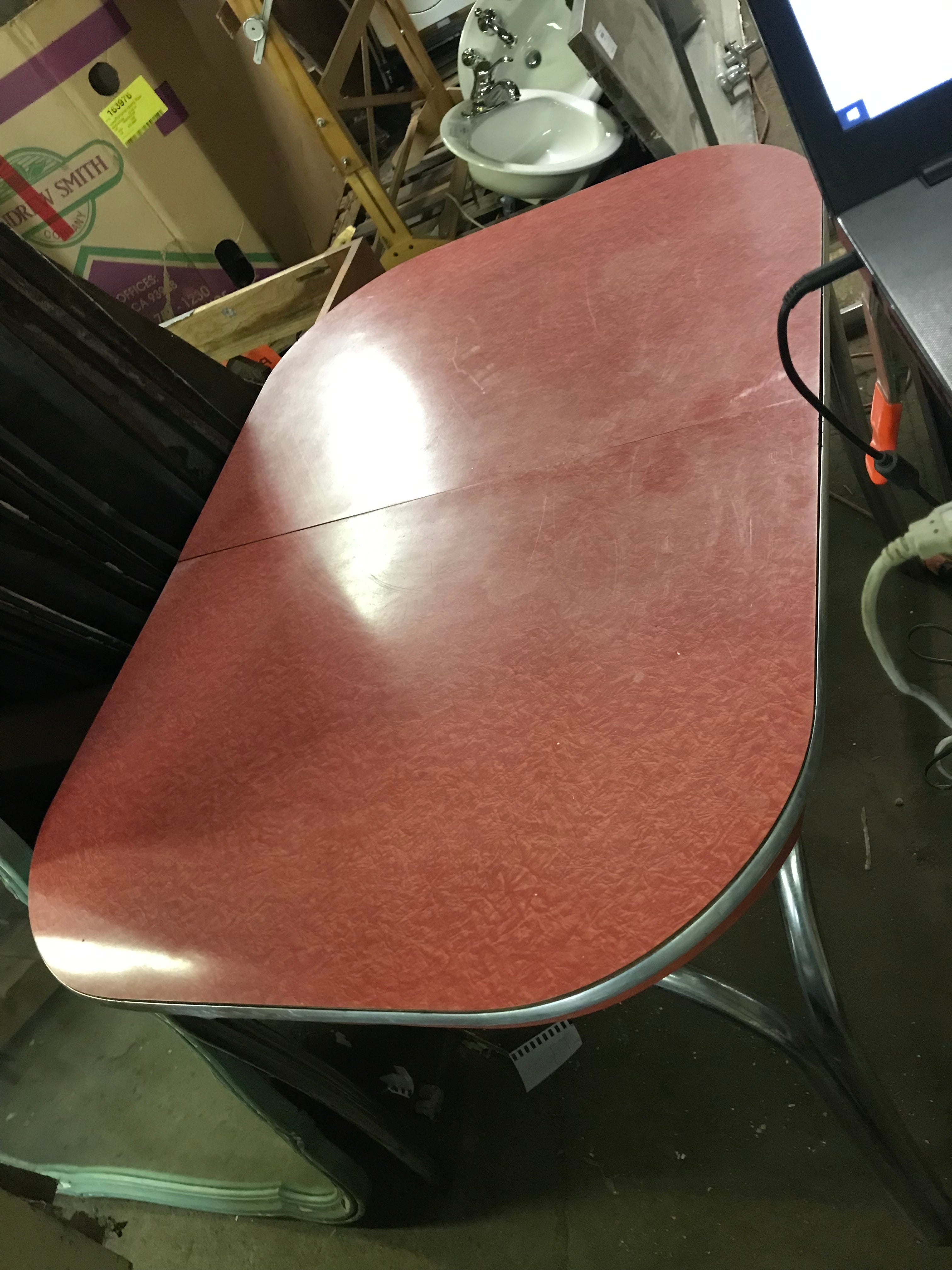 Vintage Kitchen Table Metal Base - Red Top