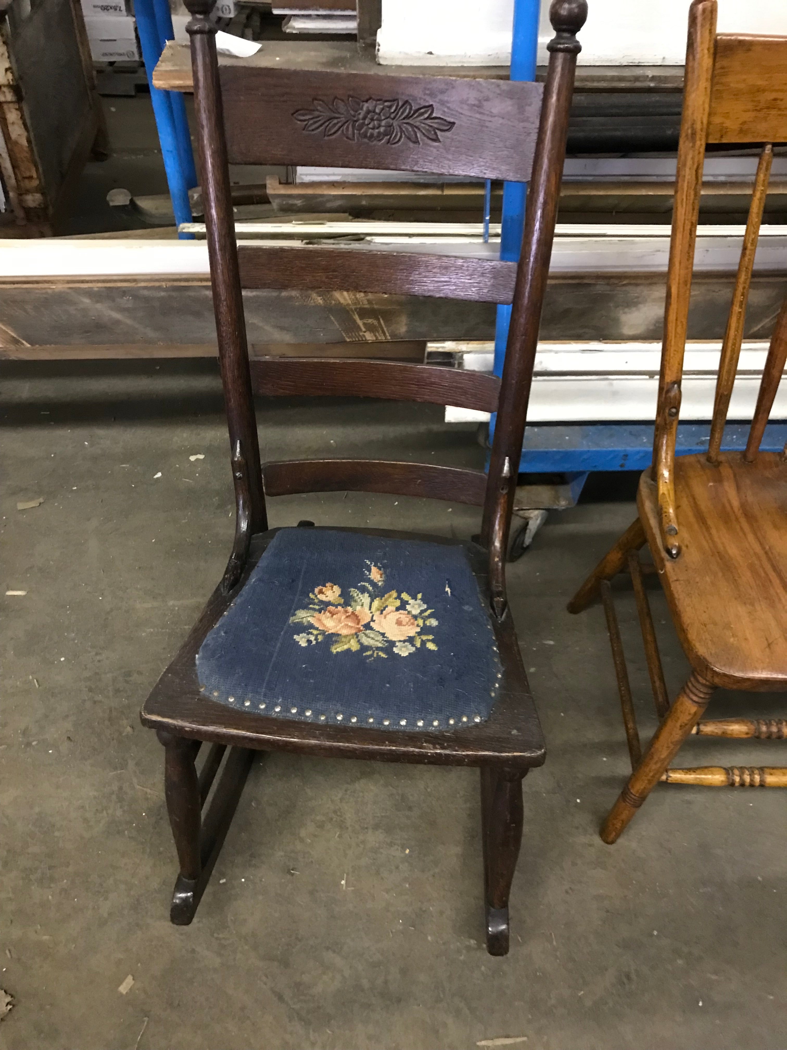 Shaker Style Rocking Chair with Embroidered Seat Cover
