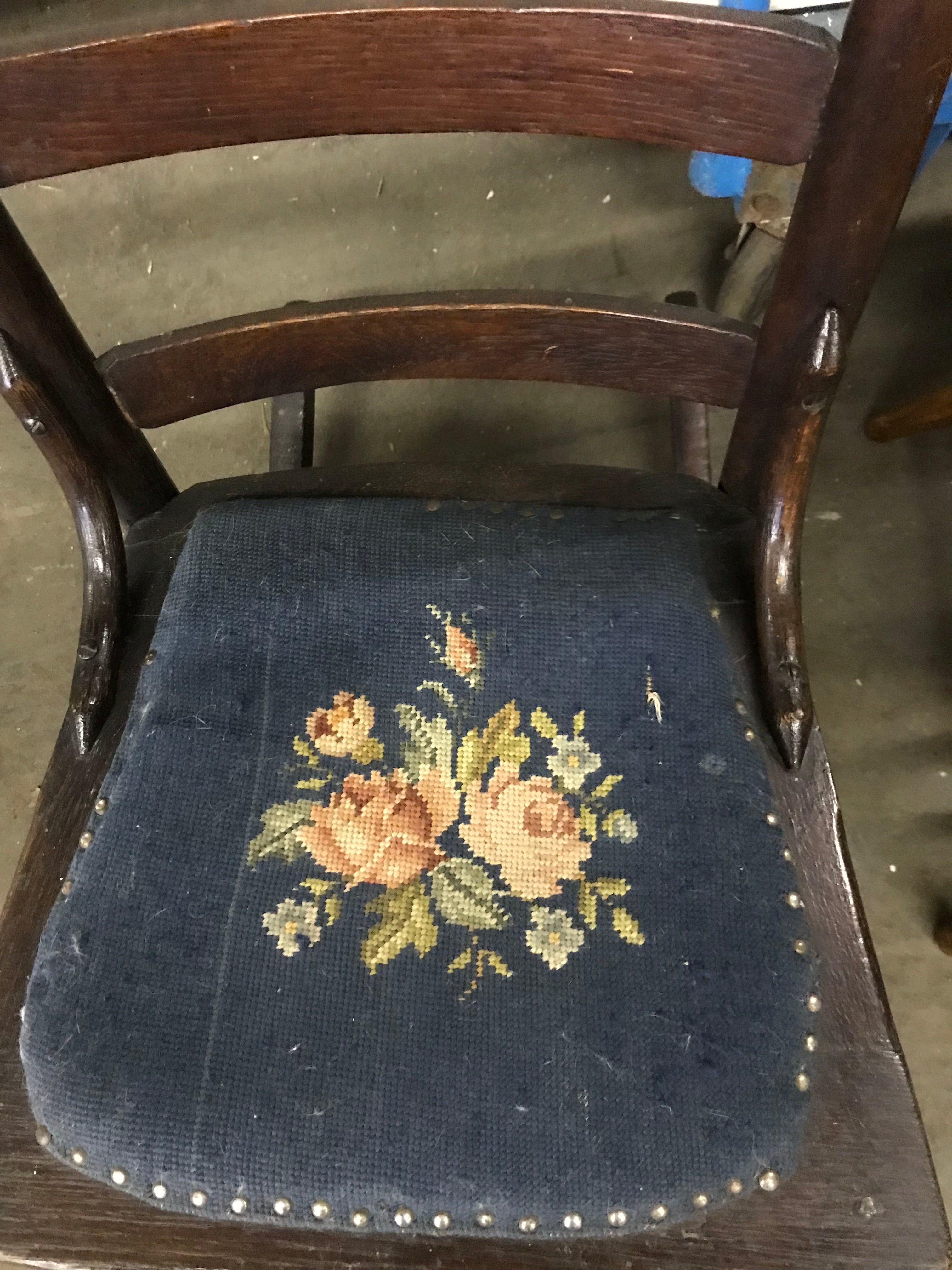 Shaker Style Rocking Chair with Embroidered Seat Cover
