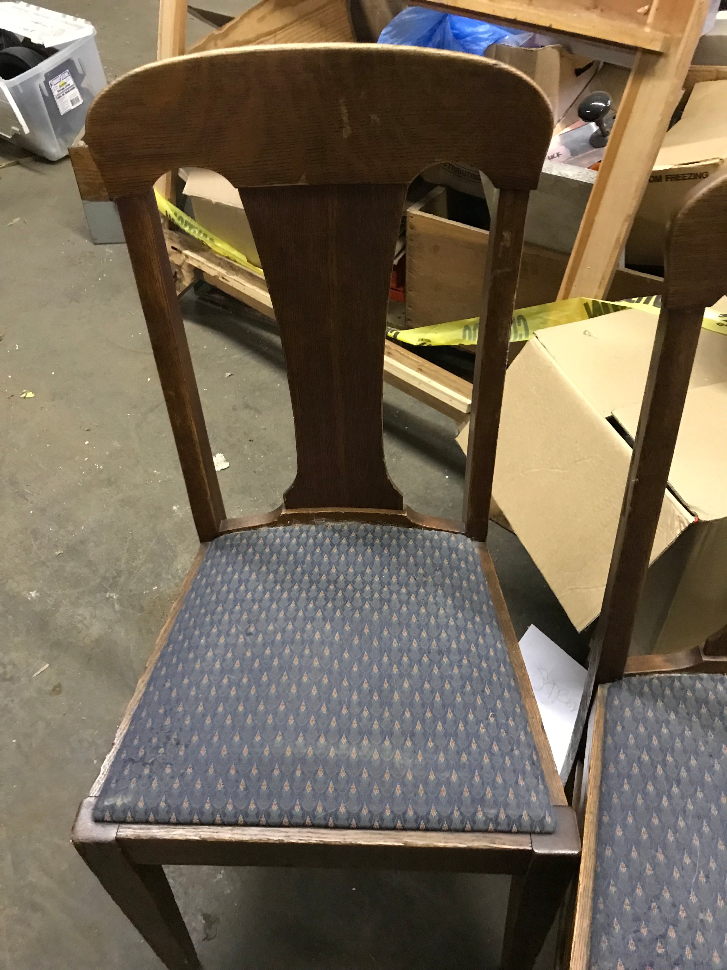 Mid Century Wood Dining Chair with Blue Upholstered Seat