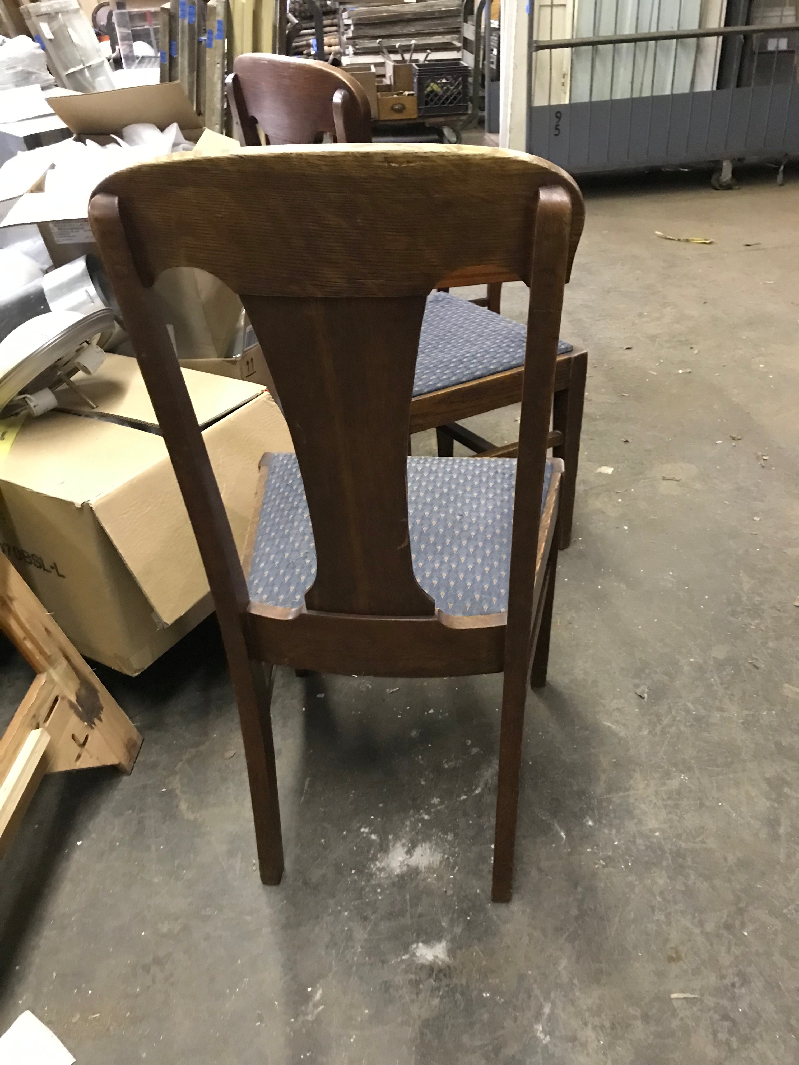 Mid Century Wood Dining Chair with Blue Upholstered Seat