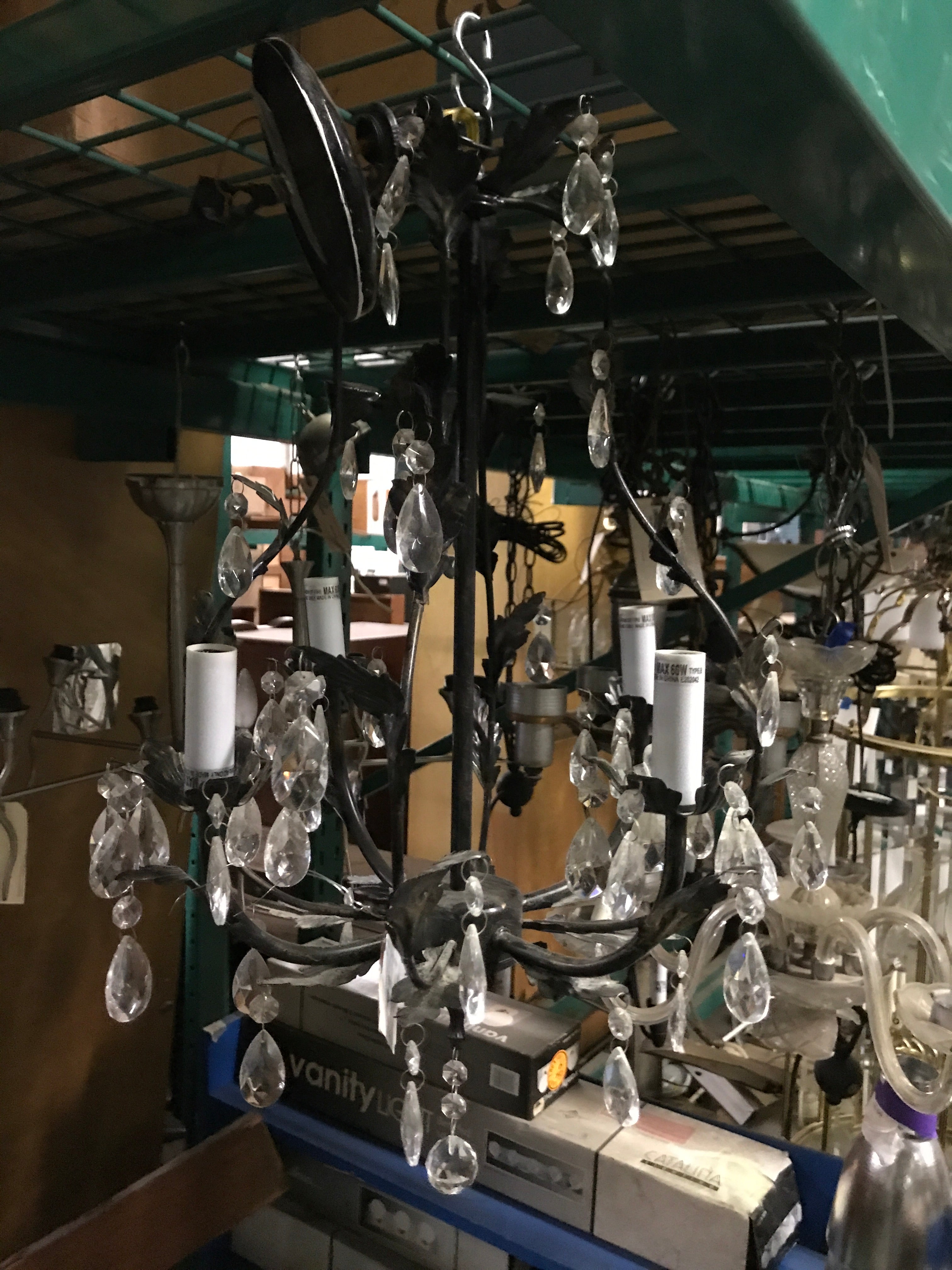 Chandelier 4Lite 25" x 15" Ornate Leaf/candelabra with Crystals