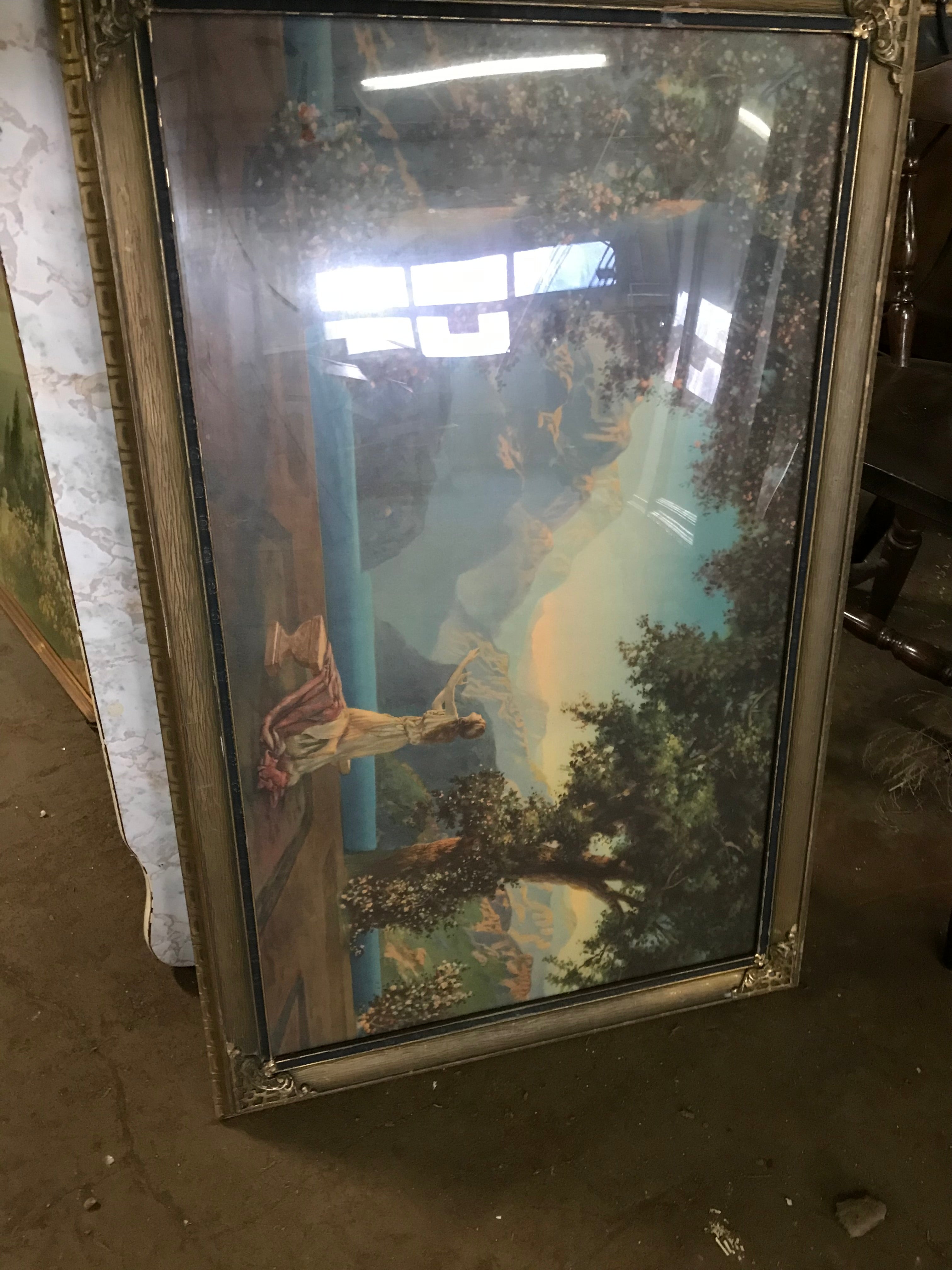 Vintage Wall Art- Wood Frame  "Lady / Tree/Sky