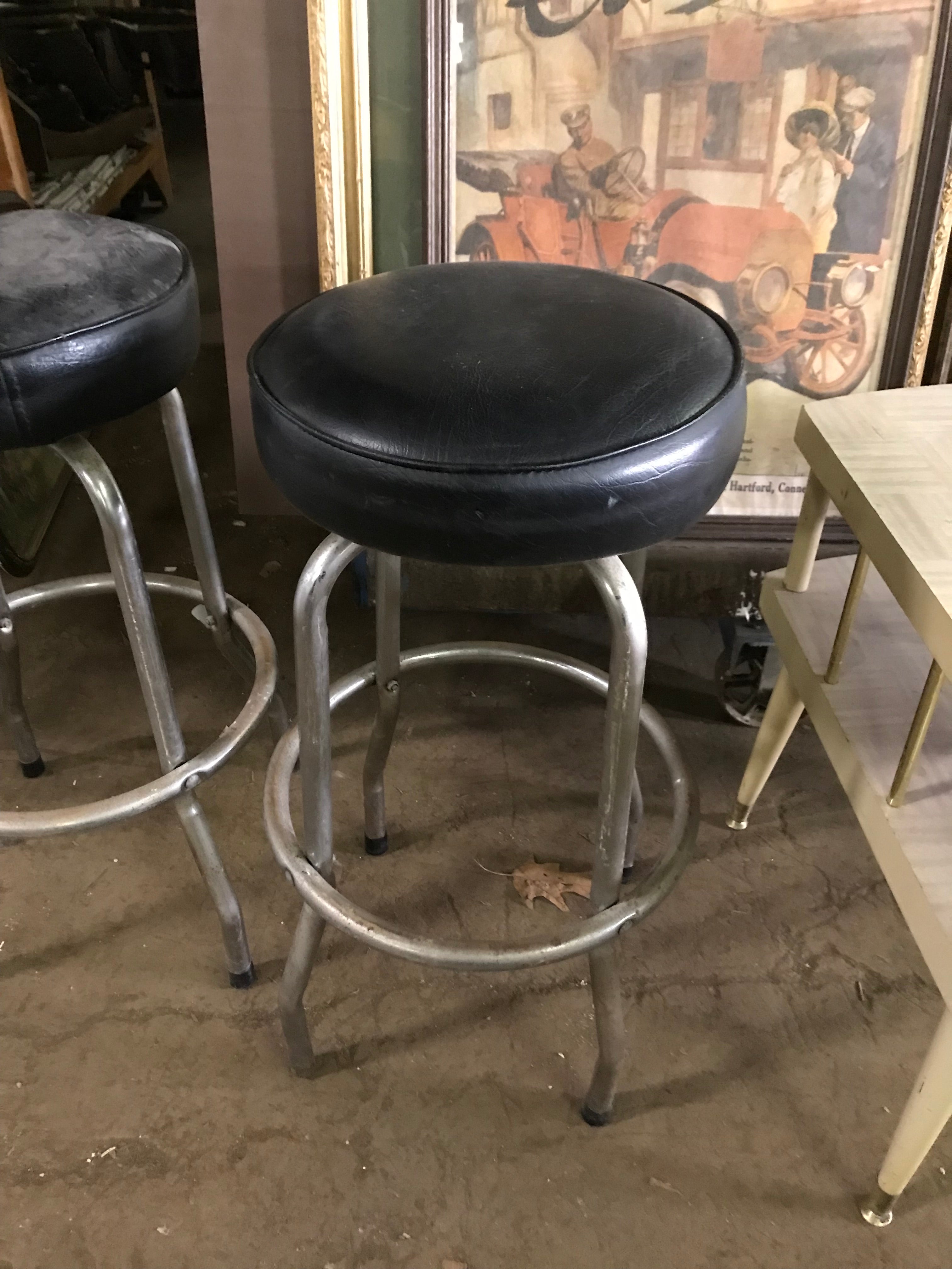 Bar Stool - Leather Top & Metal Base
