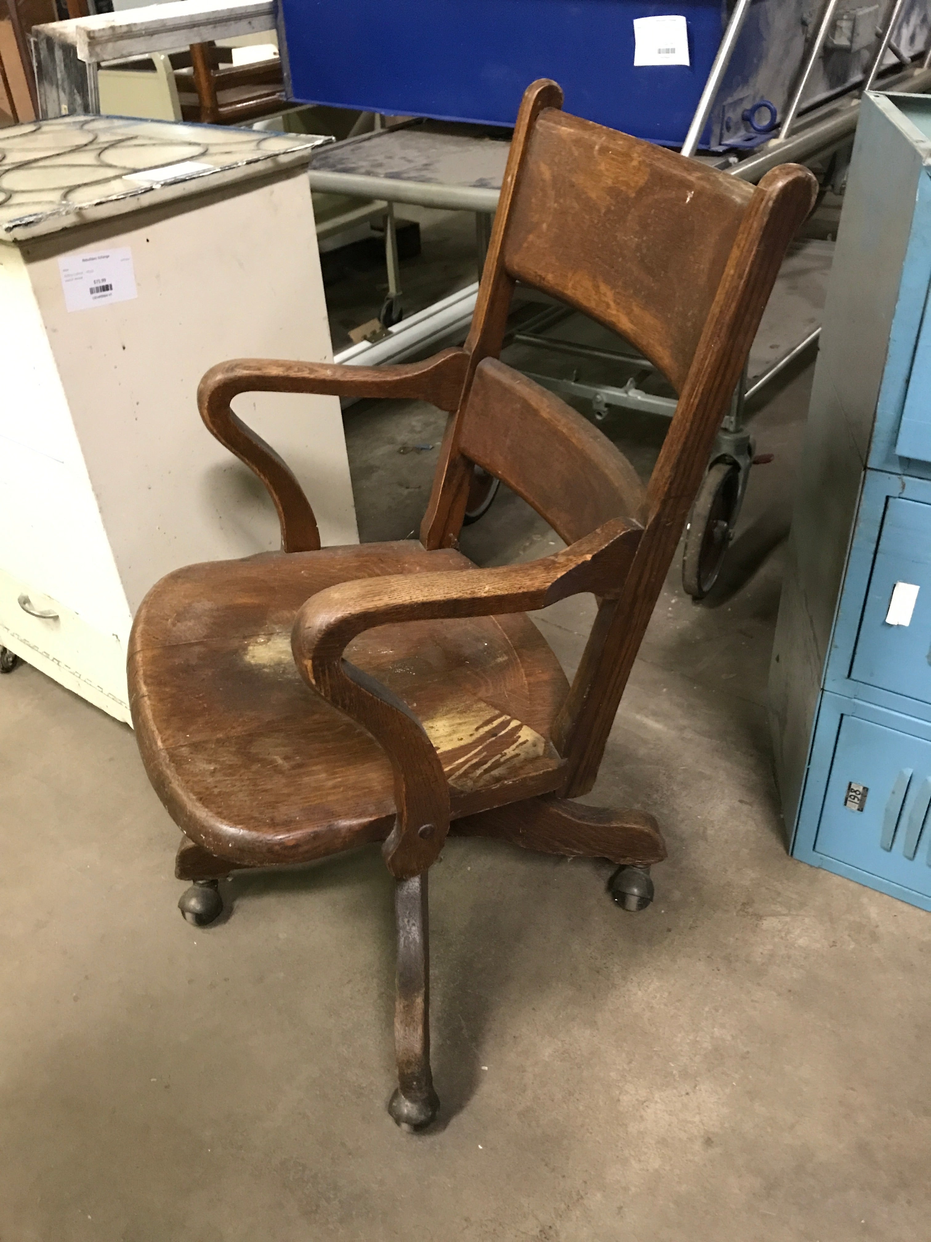 Vintage Wood Office Chair on Casters
