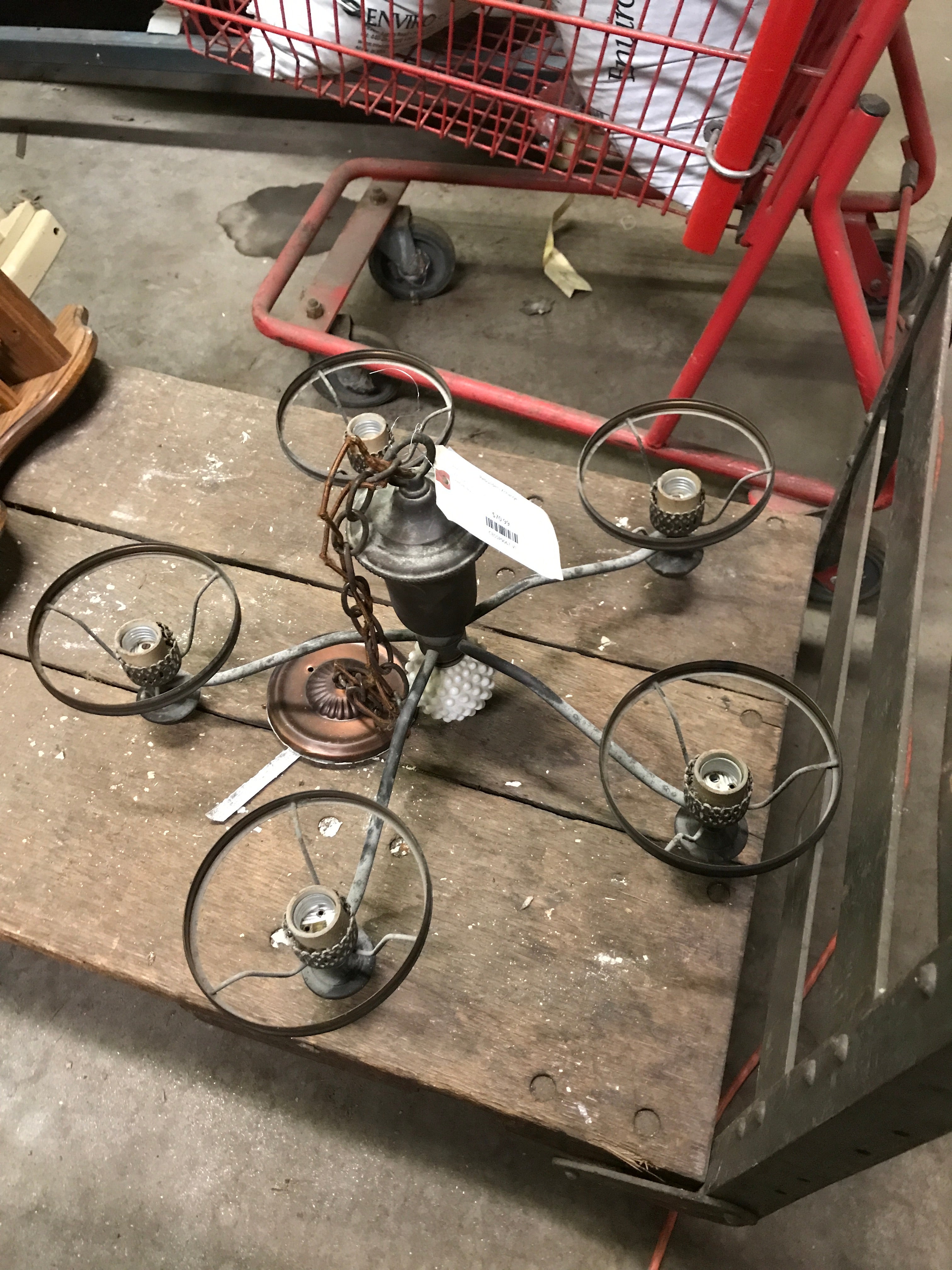 Vintage Brass Chandelier 5 Light