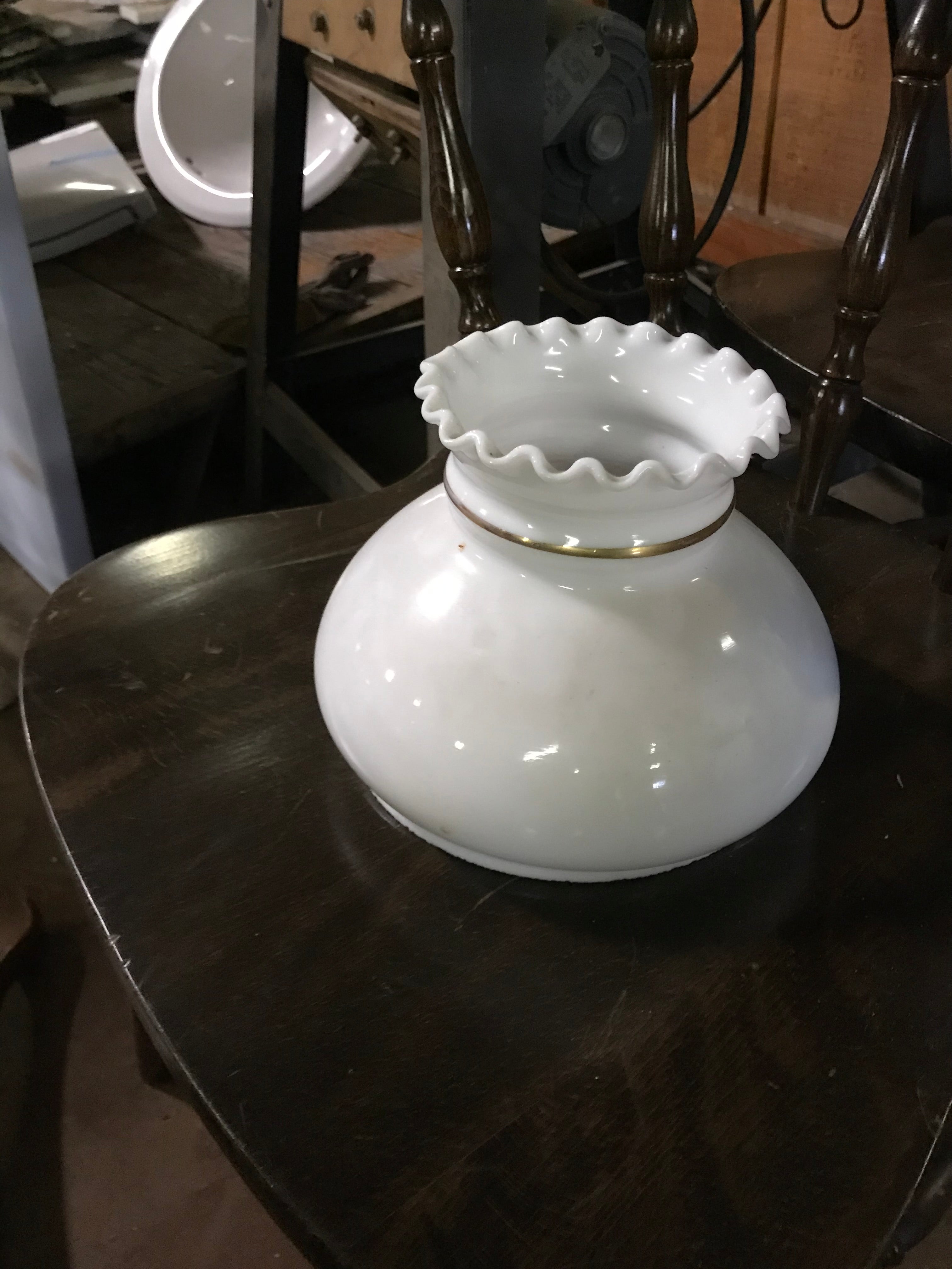 Vintage Glass Shade 7" Round Painted Flowers on Side