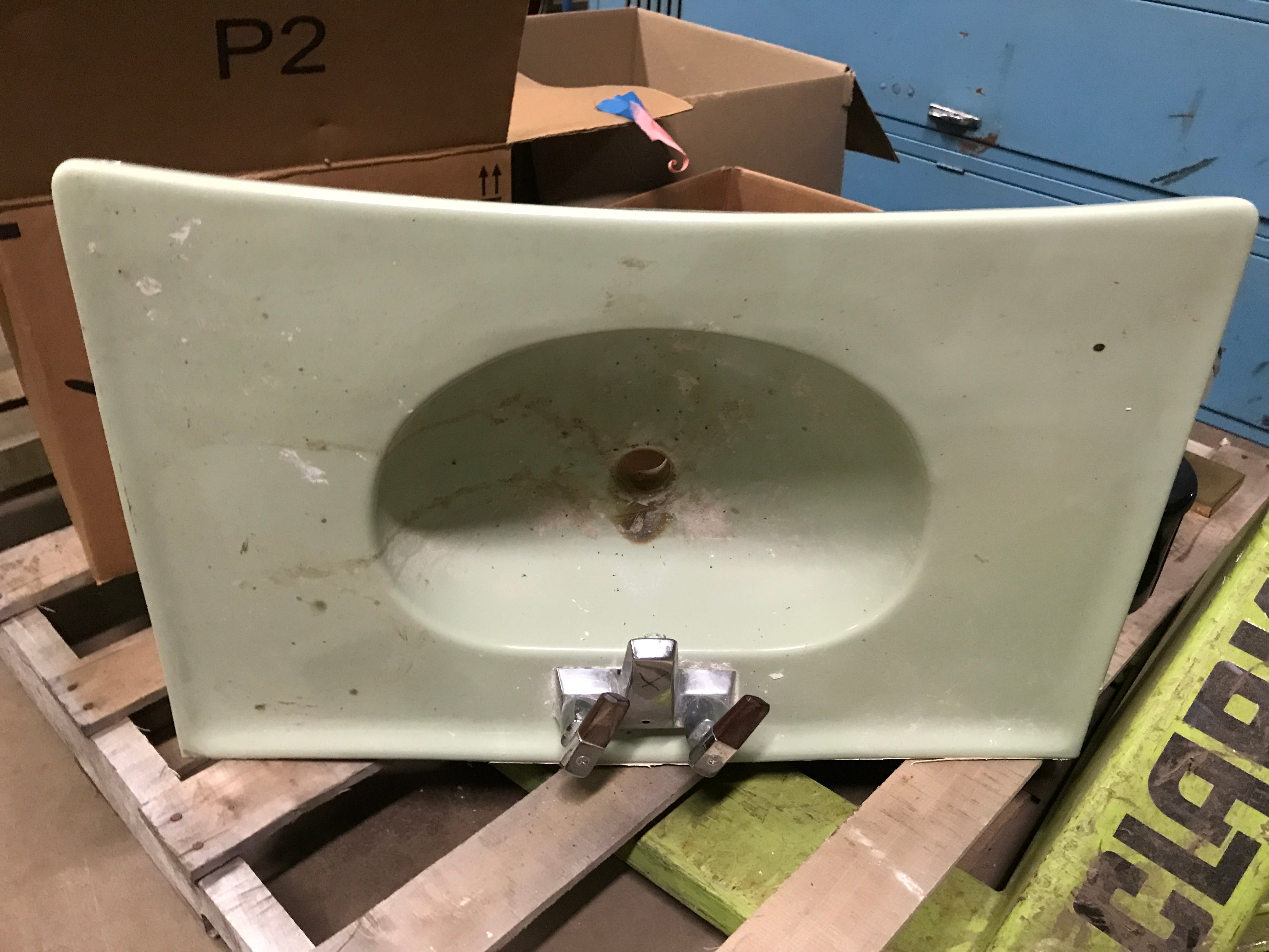 1966 Vintage Green Wall Mount Bathroom Sink 30"
