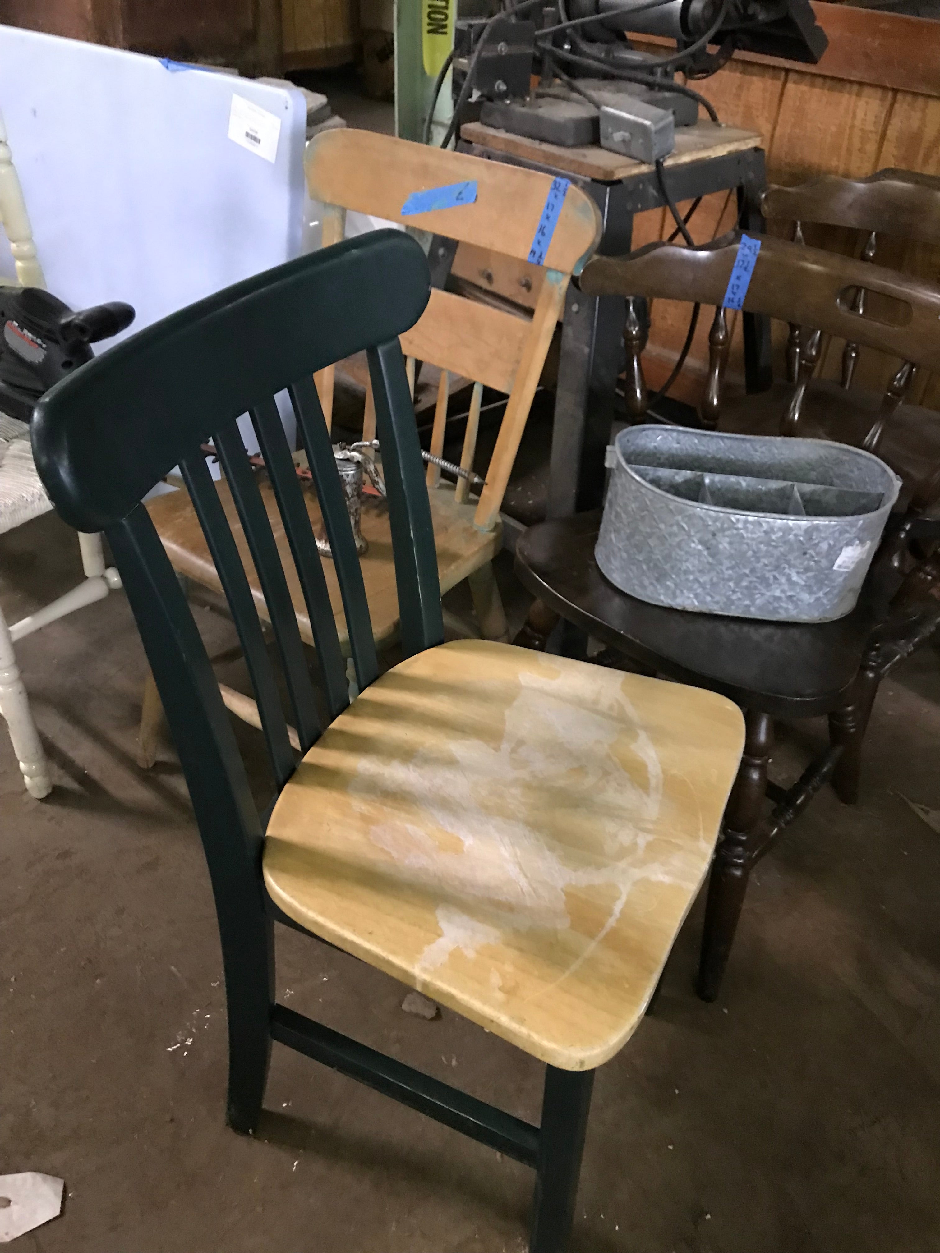 Wood Chair -Painted Green with Wood Seat