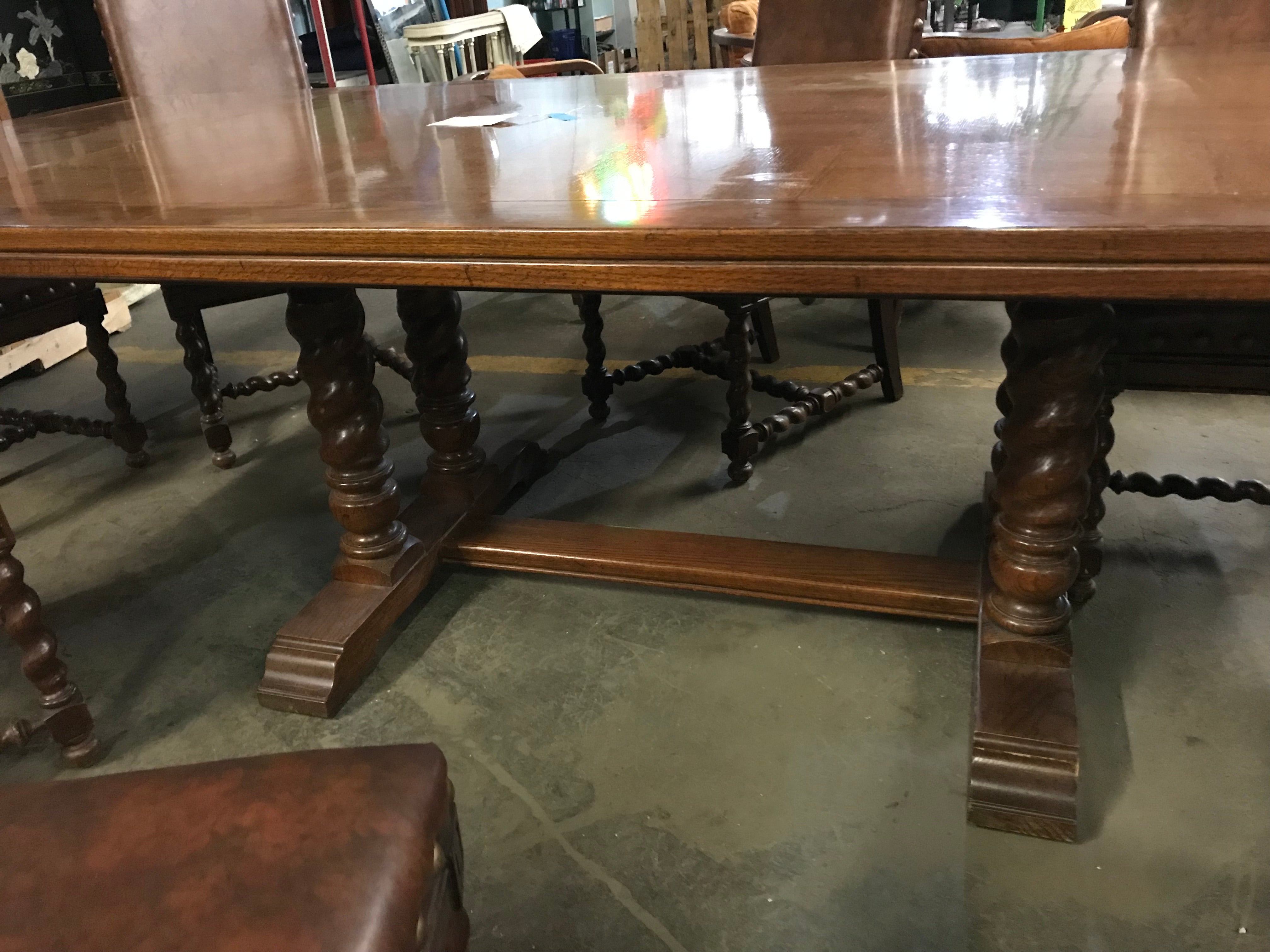 Dining Table with 2 Leave and  8 Tall Back Chairs