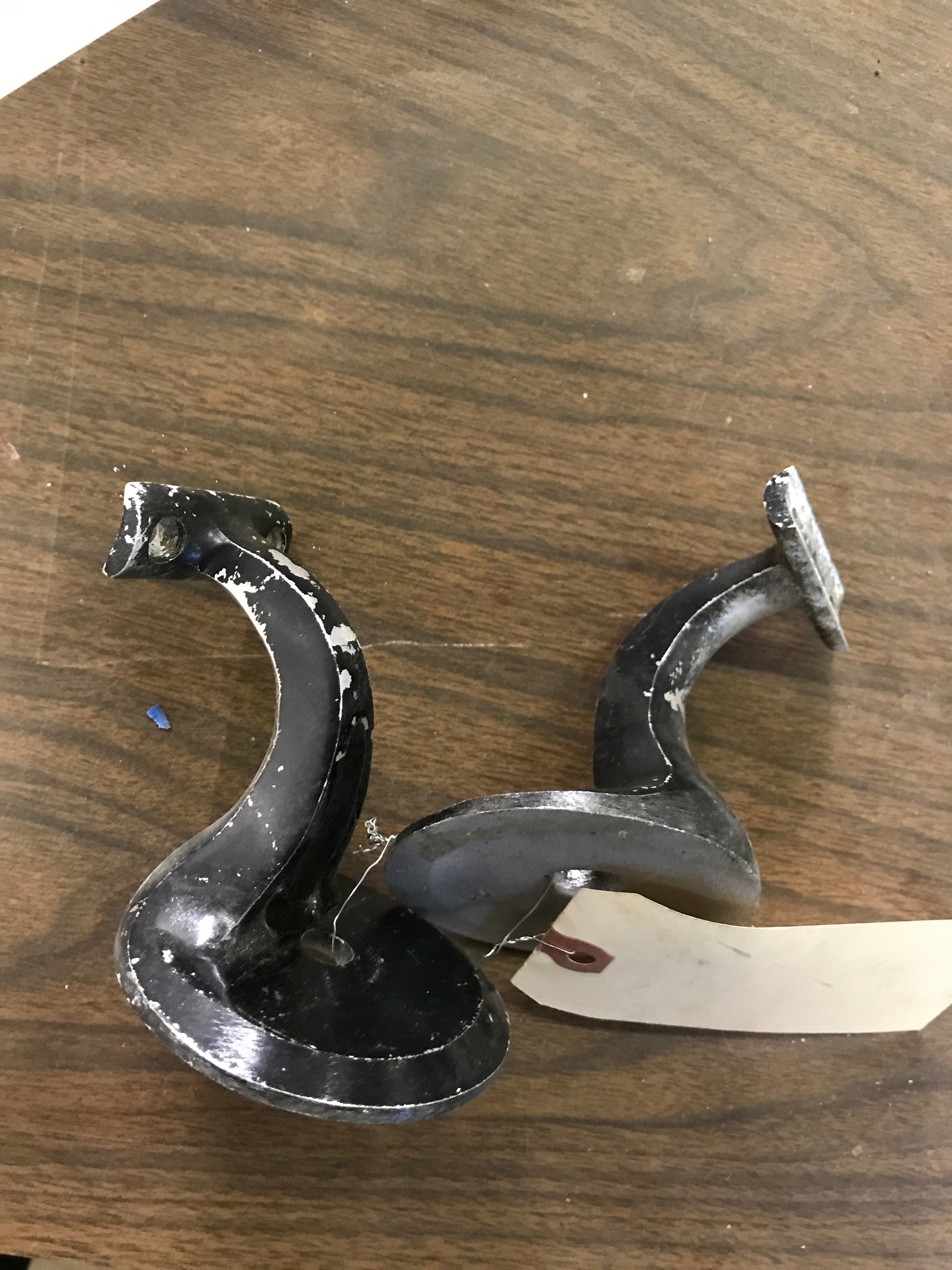 Pair of Cast Aluminum Handrail Brackets with Curved Rocker
