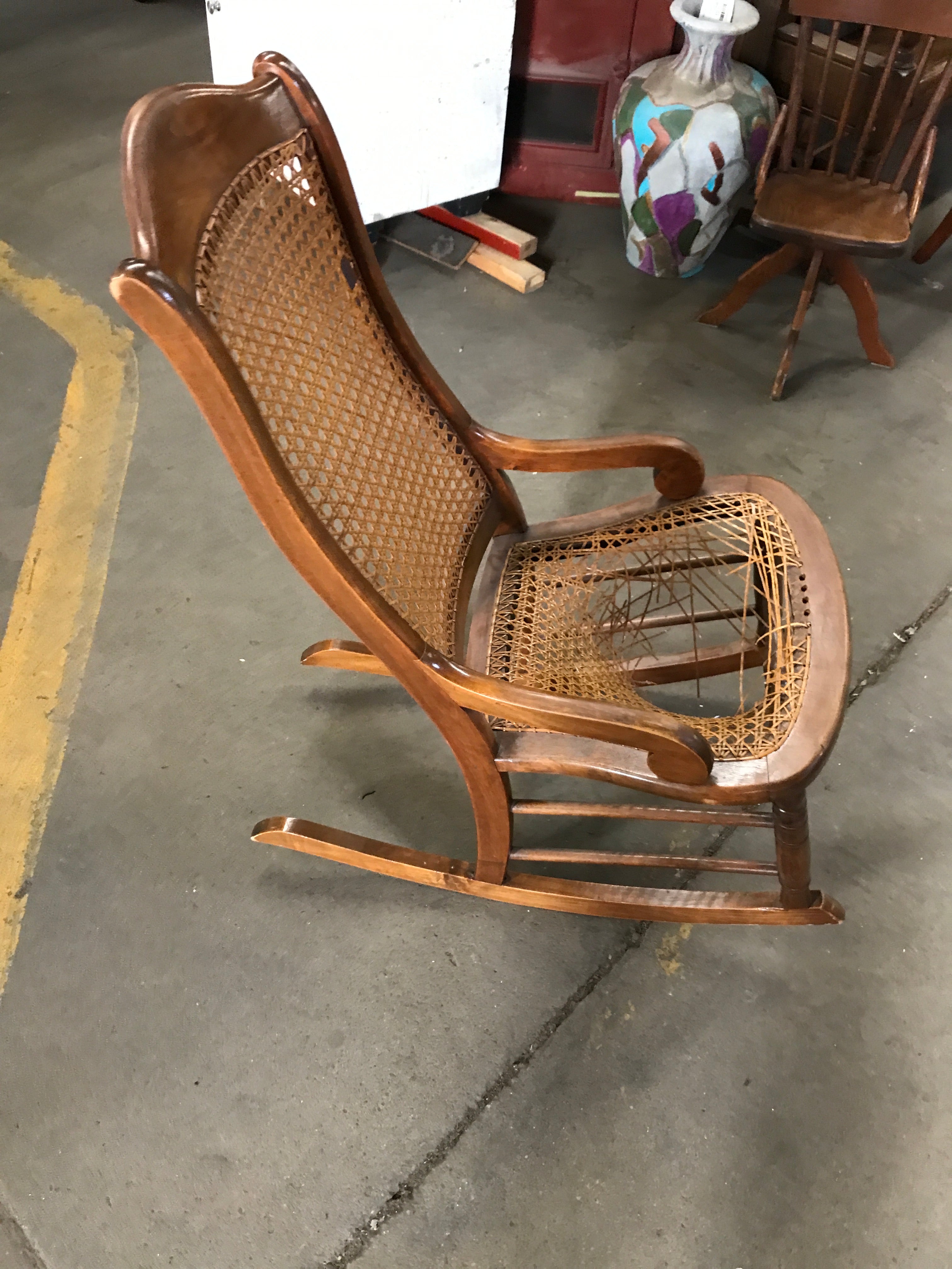 Wood cane rocking chair