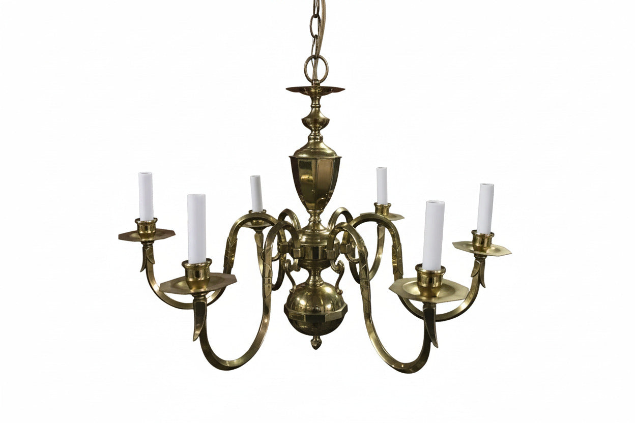 Vintage 6-Arm Brass Colonial Chandelier – Ceiling Mount