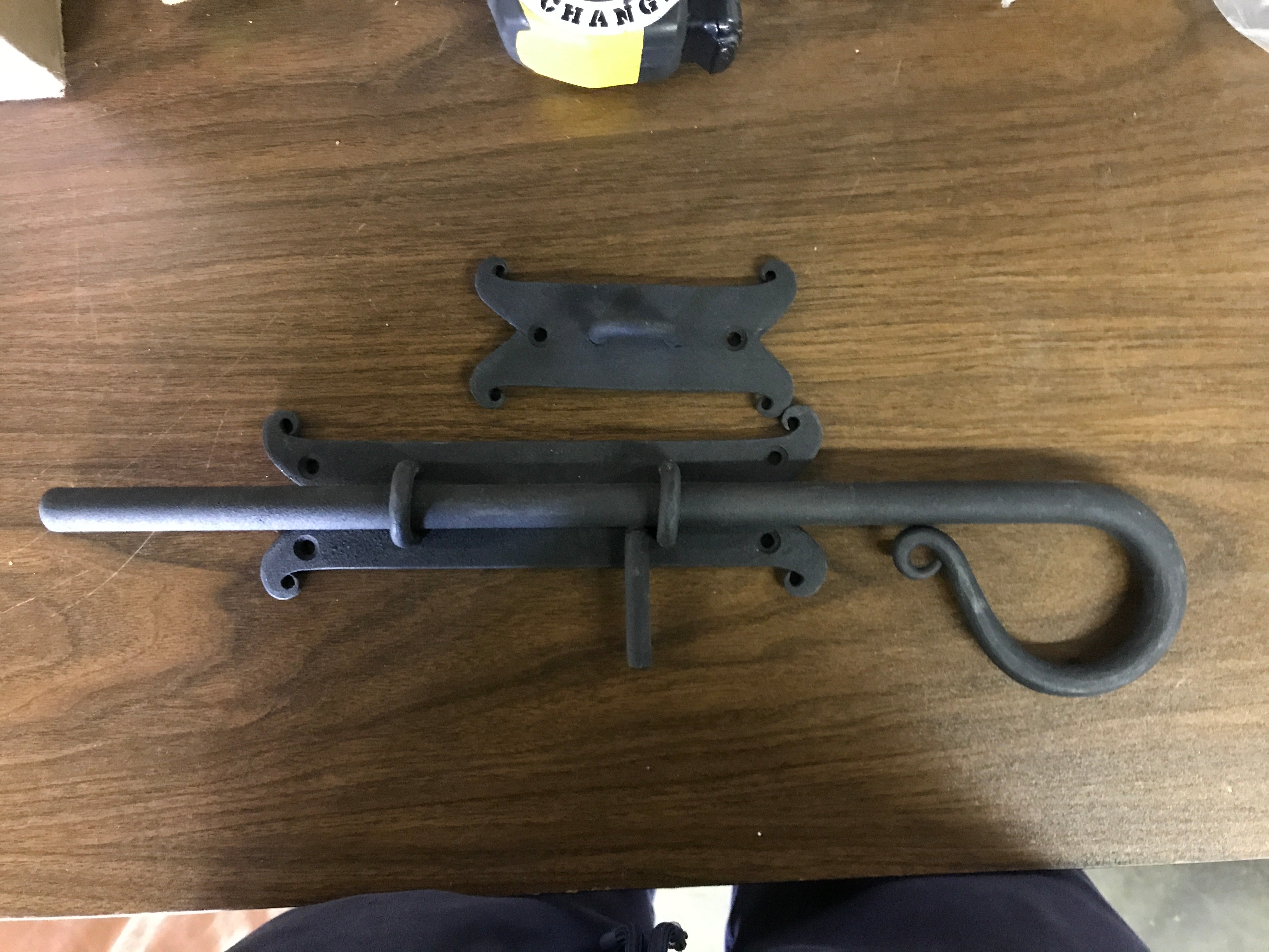 Hand Forged Sliding Bolt Black Powder Coat Iron w Screws
