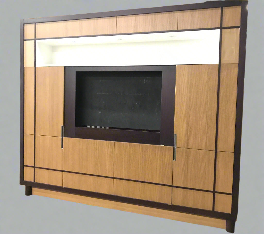 Modern Built-In Wall Cabinet or Room Divider with TV Niche and Dual Fabric Speaker Panels
