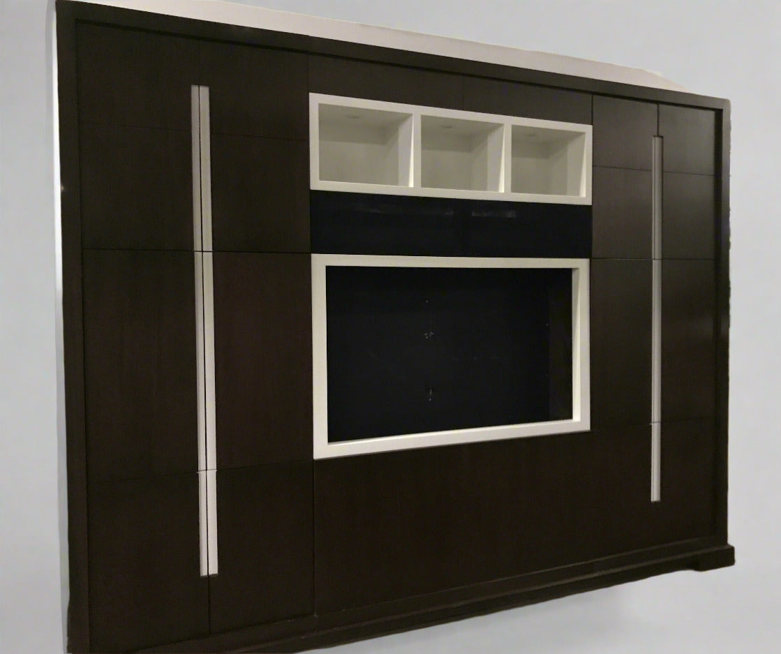 Contemporary Wall Storage Cabinet System or Room Divider – Built-In TV Niche & Audio Panel