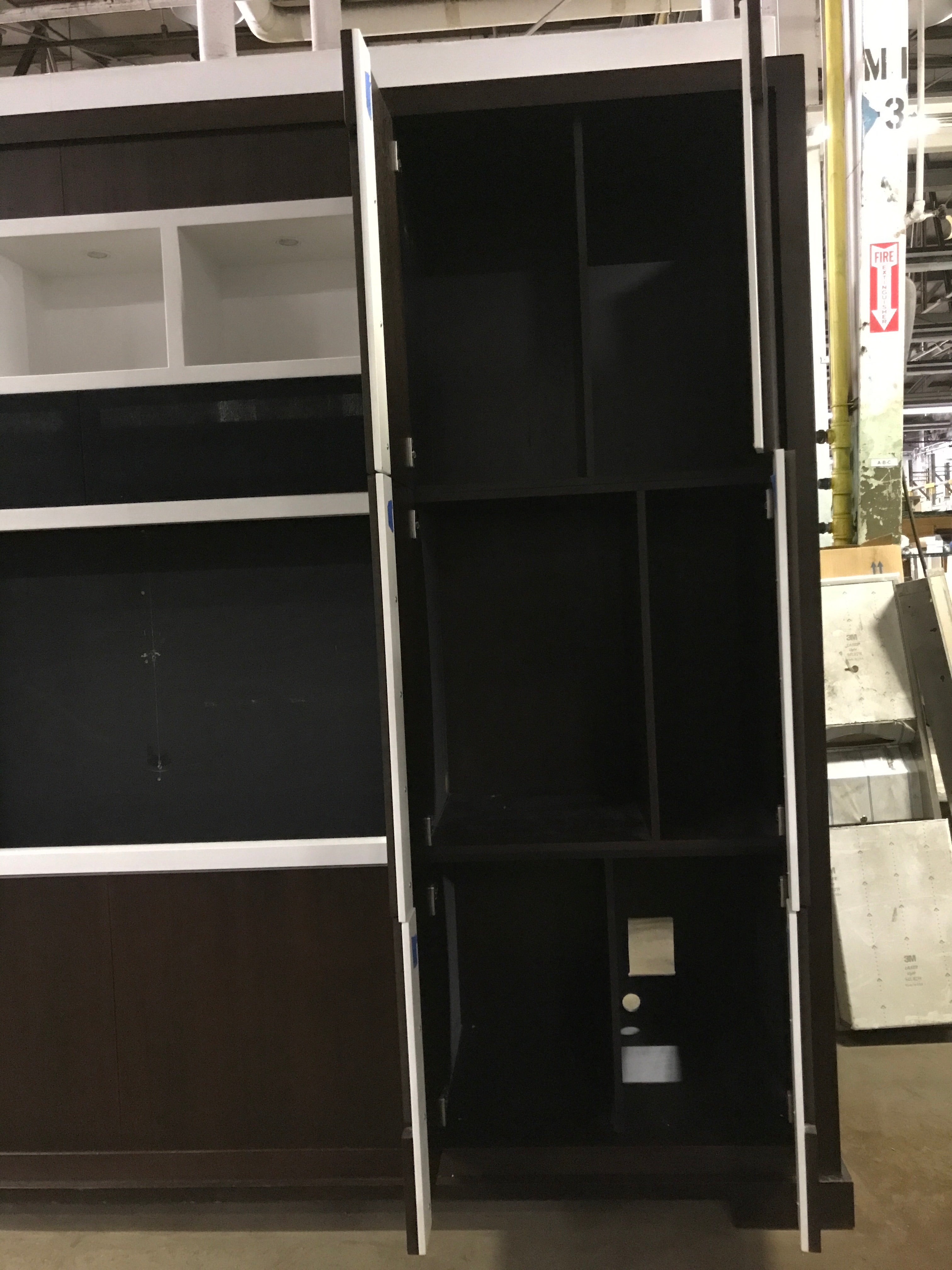 Contemporary Wall Storage Cabinet System or Room Divider – Built-In TV Niche & Audio Panel