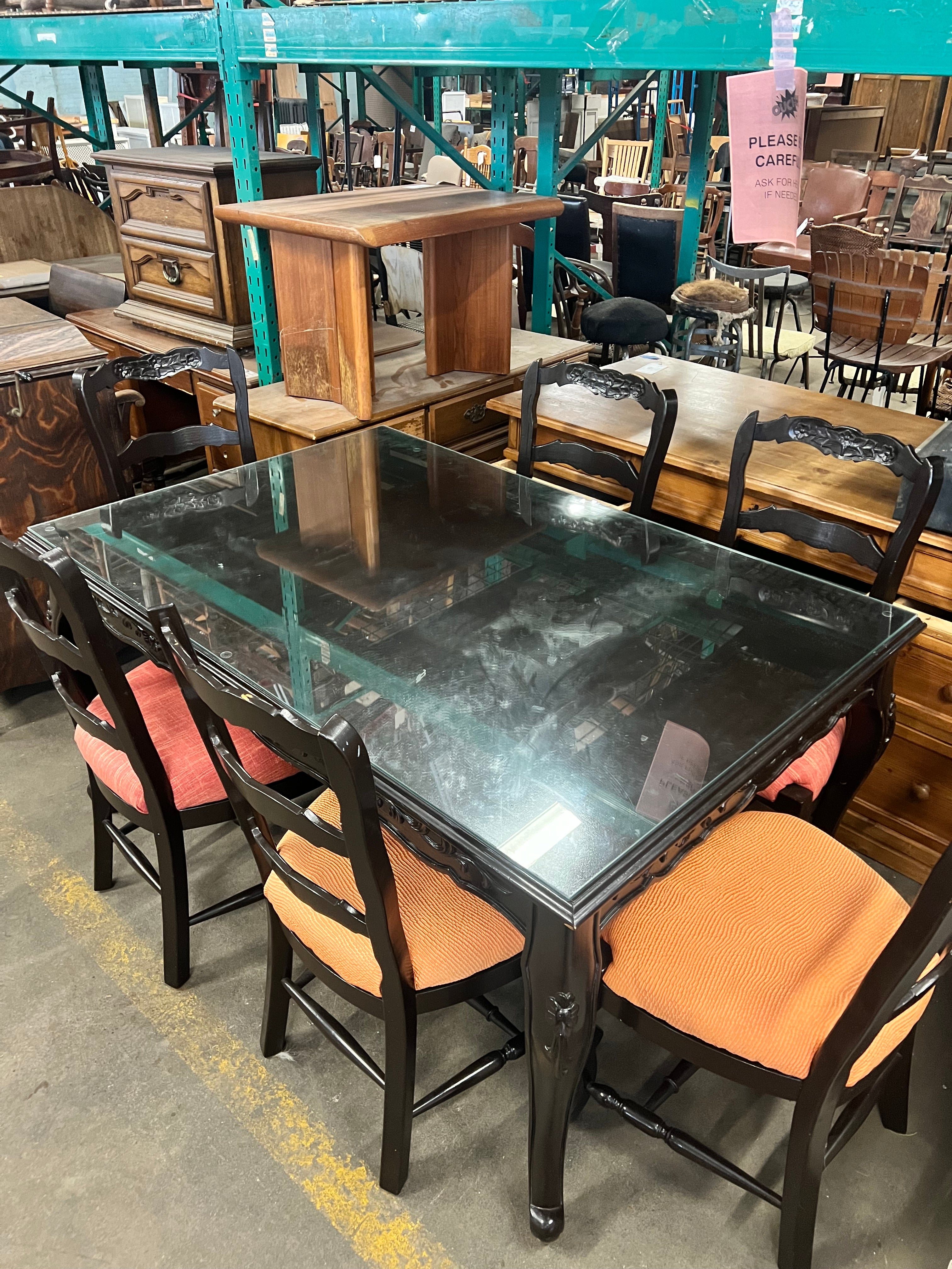 Painted Wooden Table w Glass Top