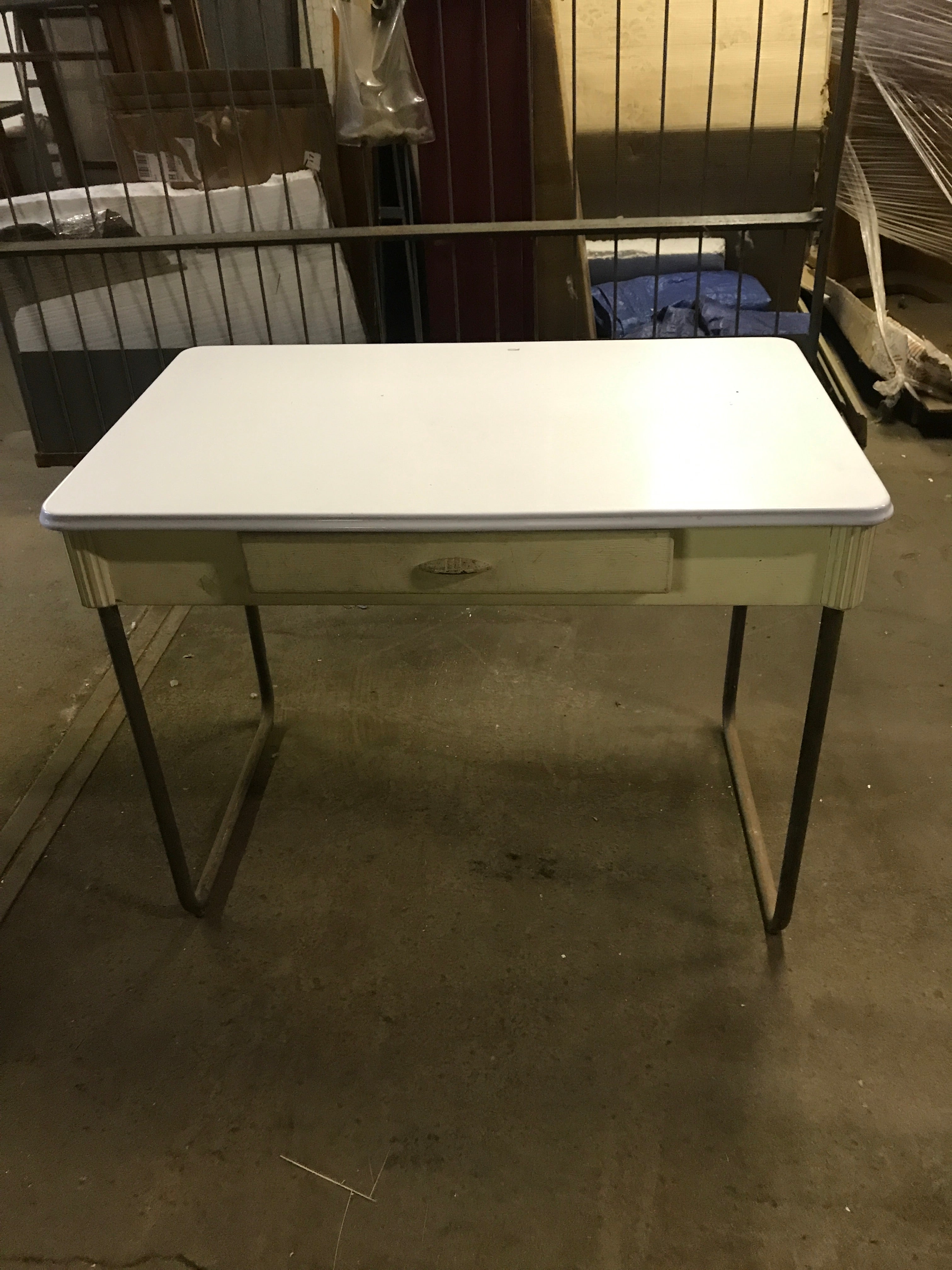 White metal top desk
