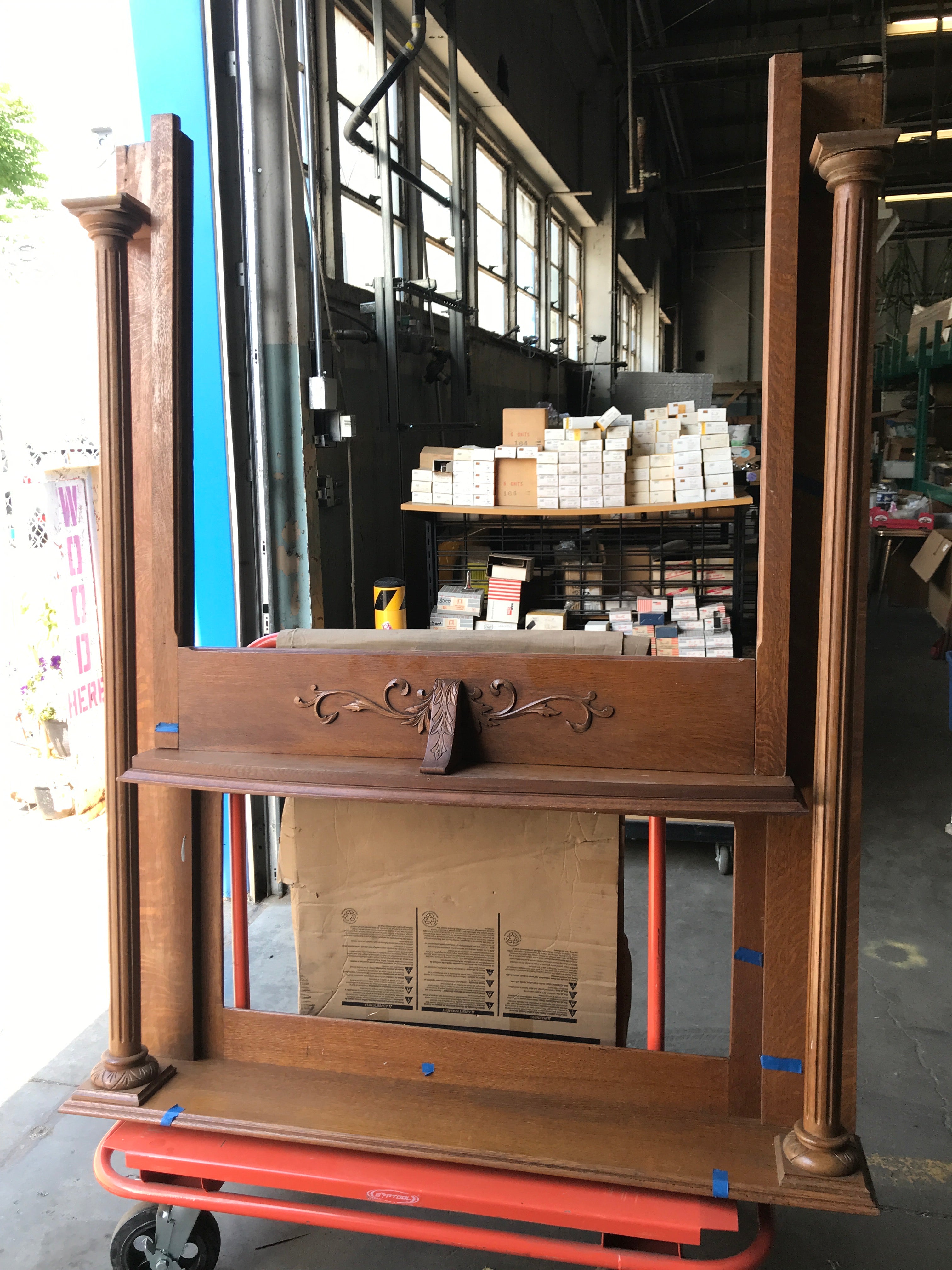 Stained oak mantle