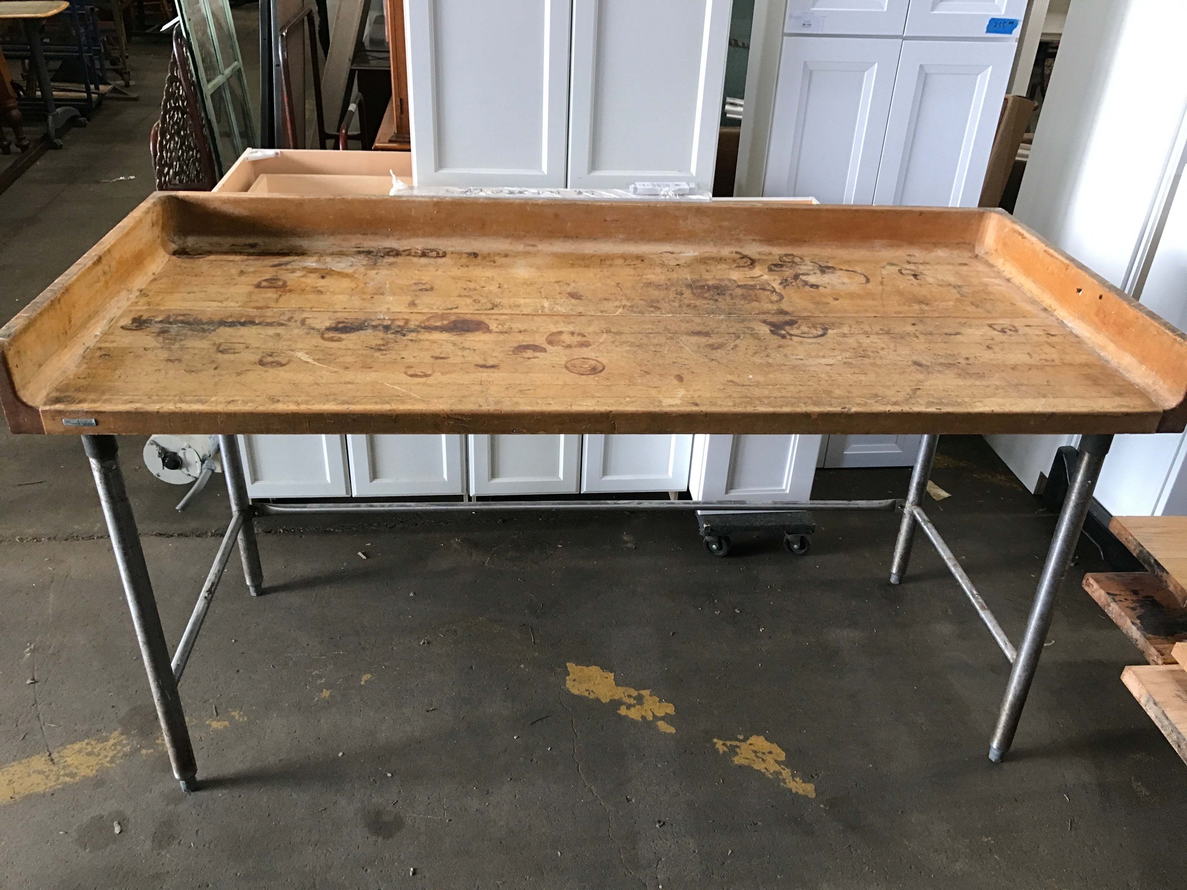 Butcher block table with backsplash