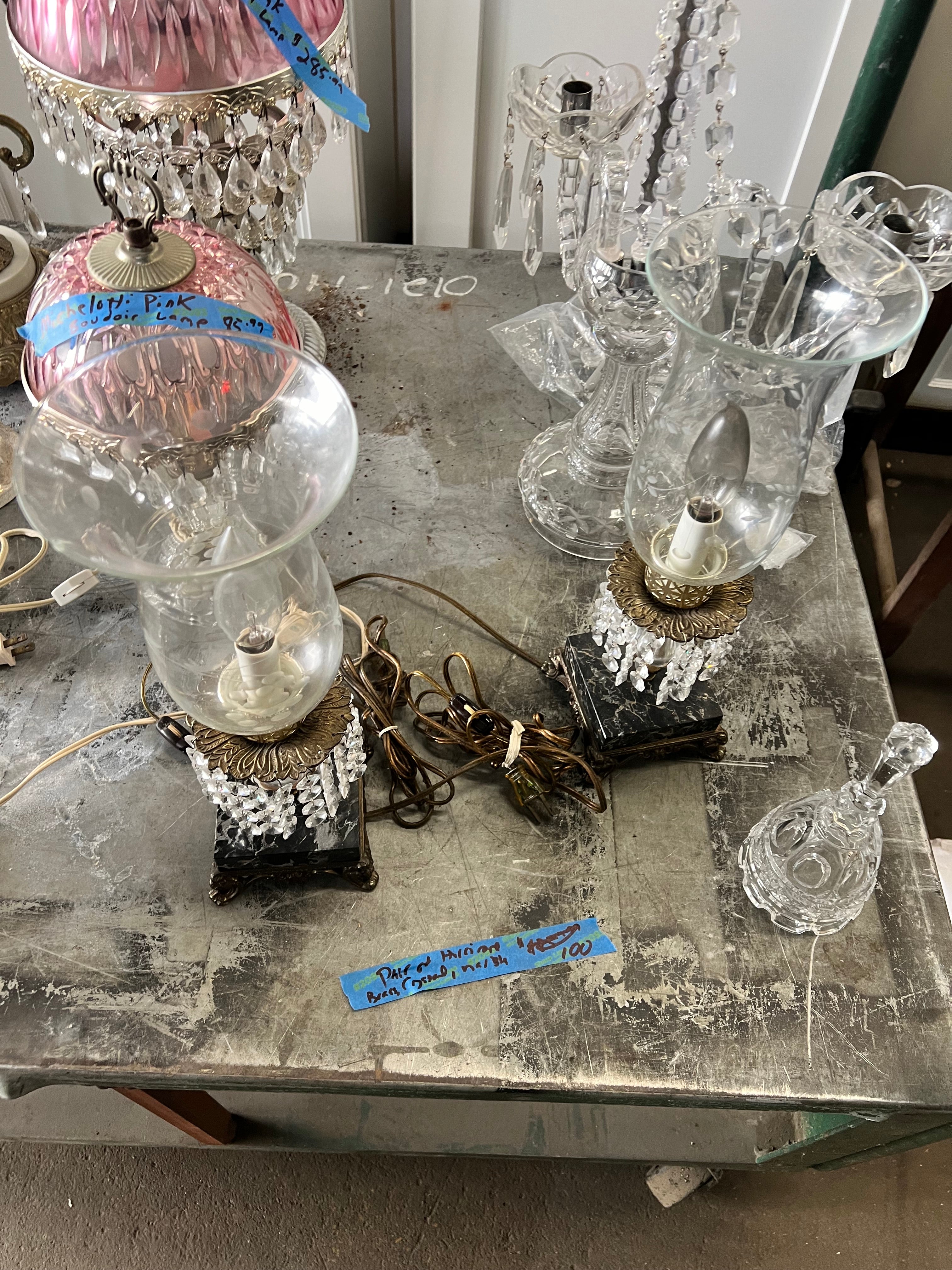 Pair of Vintage Crystal Brass Lamps