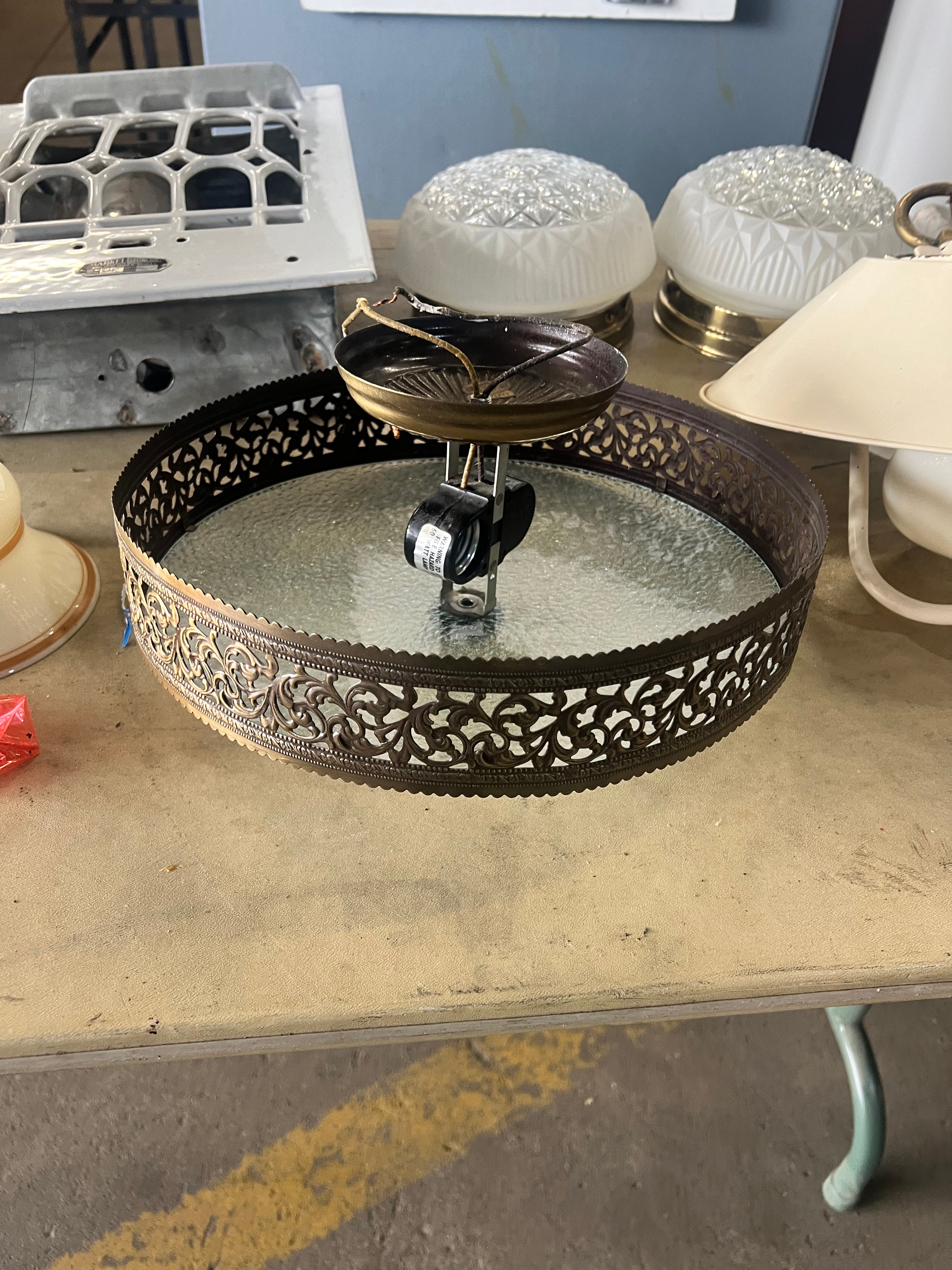Brass Ceiling Light w Glass
